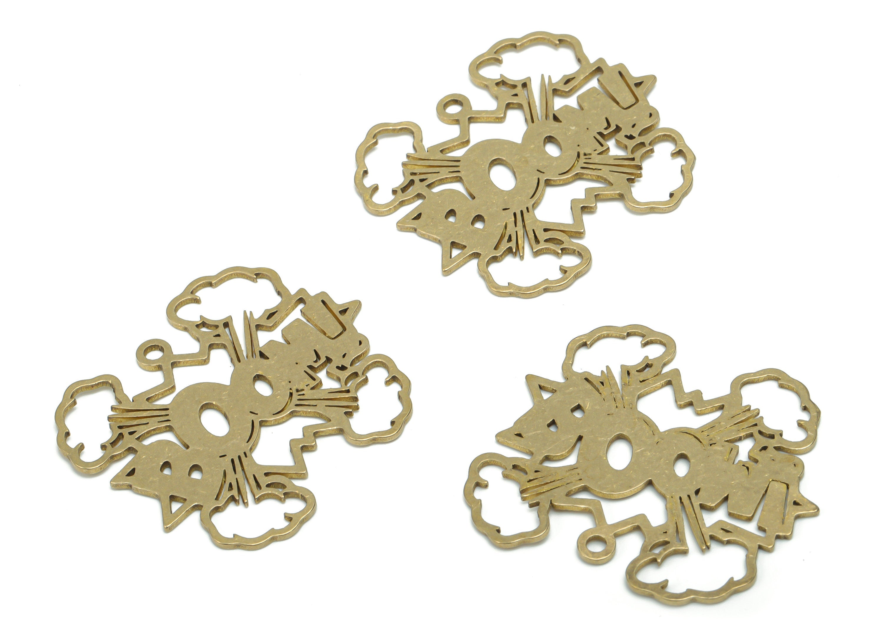 Brass BOOM！Earring Charms - Raw Brass Could Pendant - Jewelry Making Supplies - 35.4x31.33x0.92mm  - PPA1380 - DOMEDBAZAAR