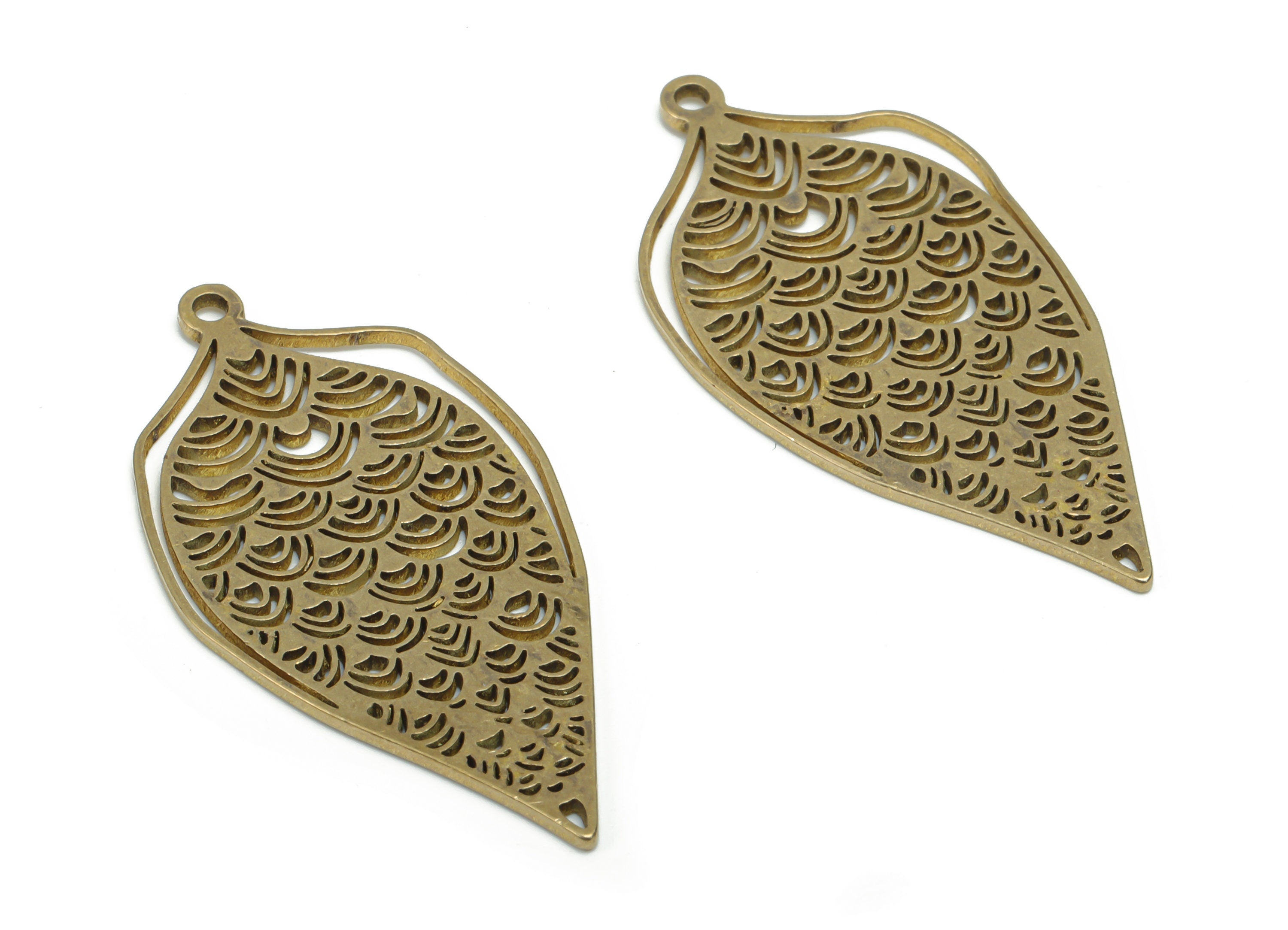 Brass Leaf Semicircle Earring Charms - Raw Brass Half Moon Leaf Pendant - Jewelry Making Supplies - 37.73x17.87x0.94mm - PPA2091 - DOMEDBAZAAR