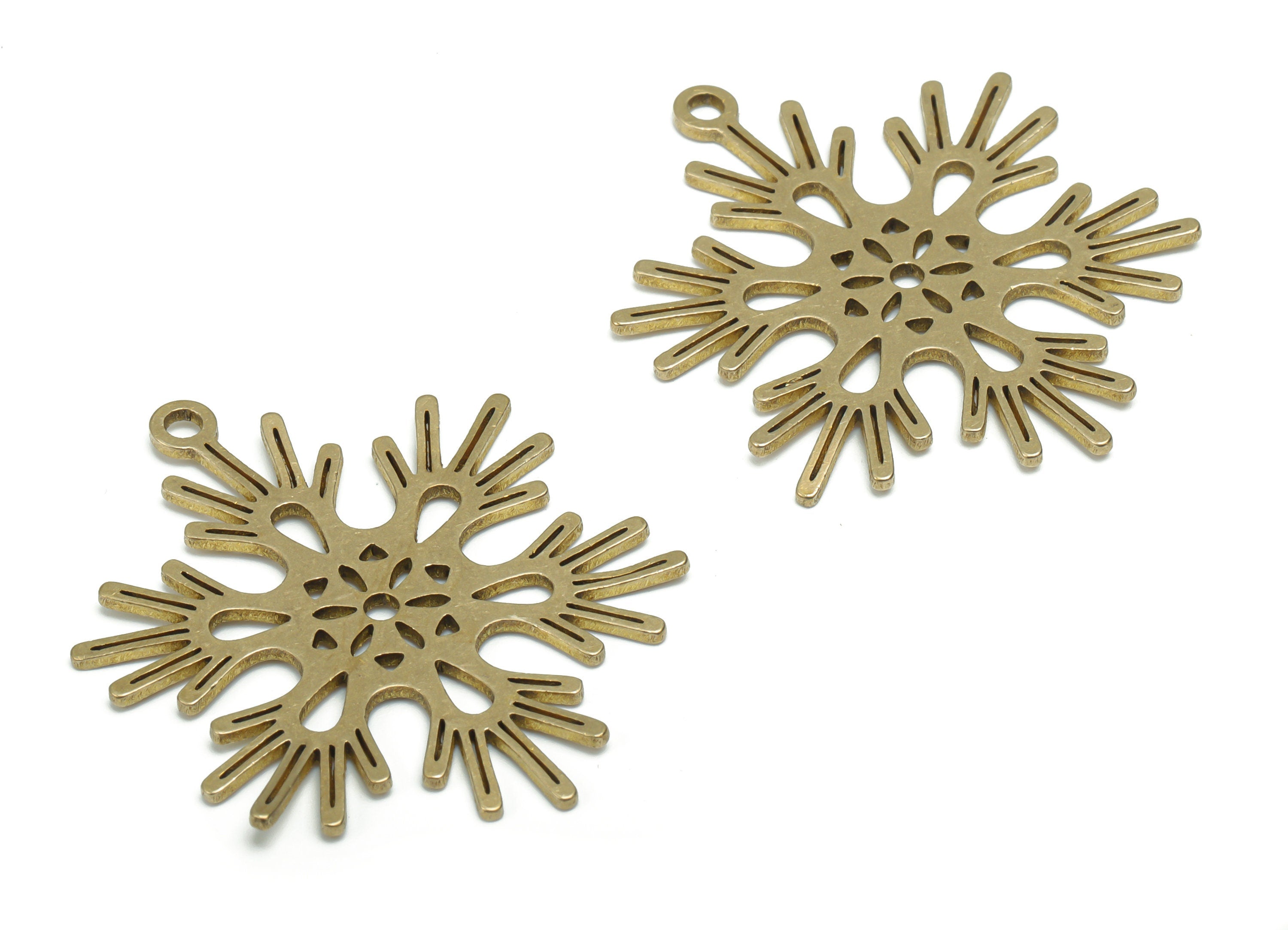 Brass Snowflake Earring Charms - Raw Brass Flower Pendant - Jewelry Making Supplies - 34.73x28.27x0.94mm - PPZ0161 - DOMEDBAZAAR