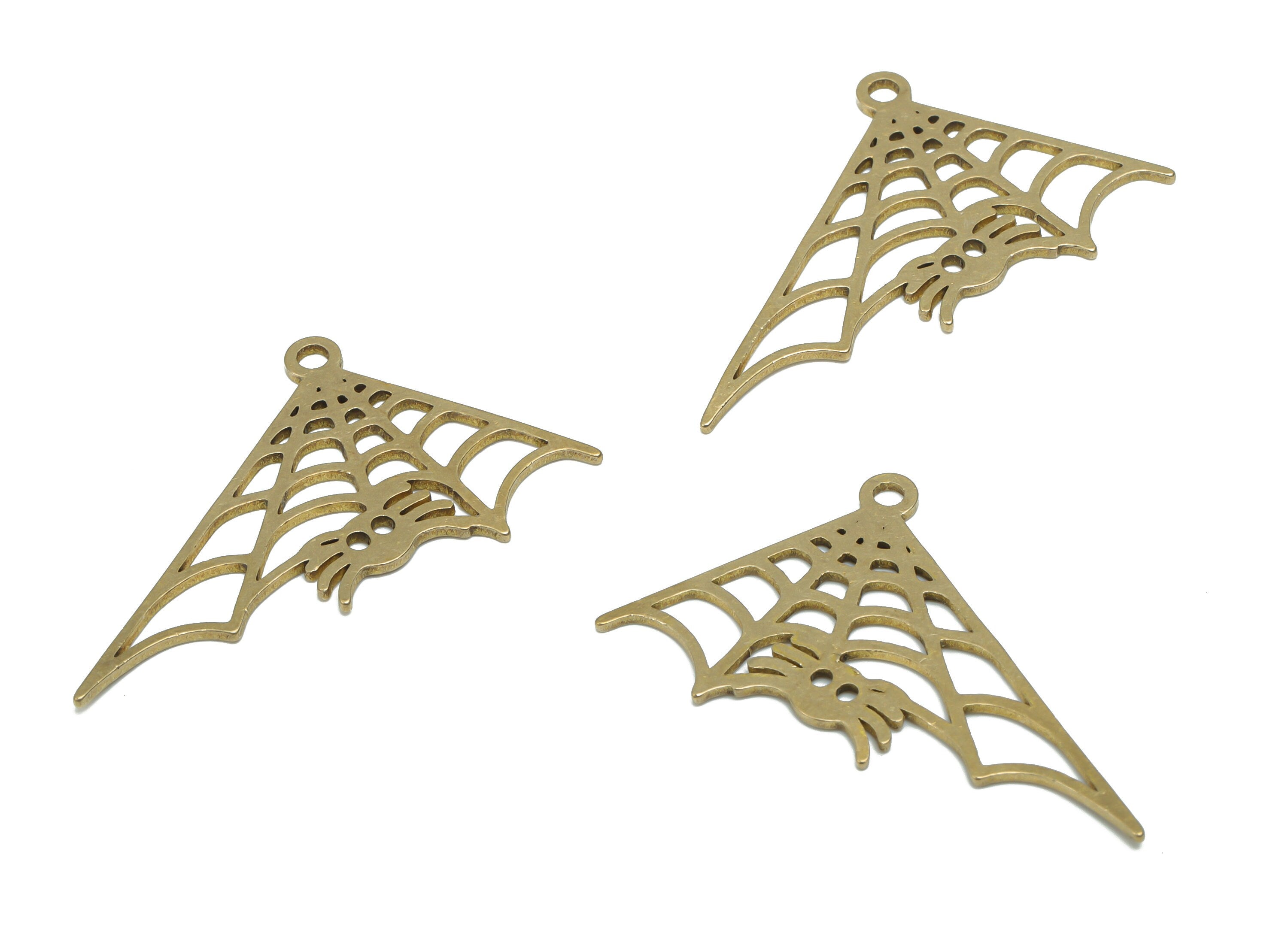 Brass Spider Earring Charms - Raw Brass Spider Web Pendant - Jewelry Making Supplies - 37.73x31.72x0.86mm - PPZ0143 - DOMEDBAZAAR