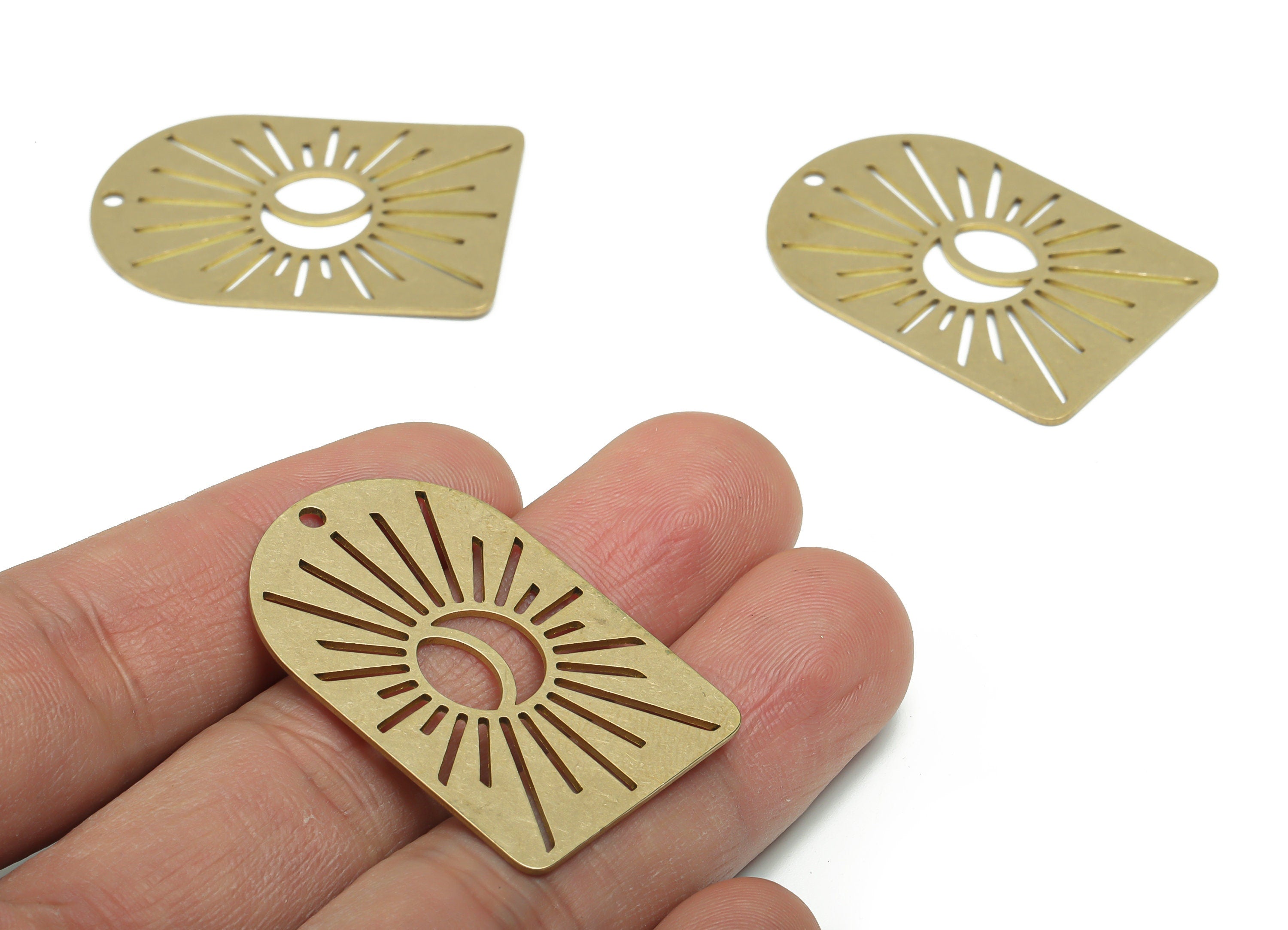 Brass Domed Crescent Earring Charms - Raw Brass Domed Sun Moon Pendant - Jewelry Making Supplies - 37.79x24.96x0.79mm - PPZ0157 - DOMEDBAZAAR
