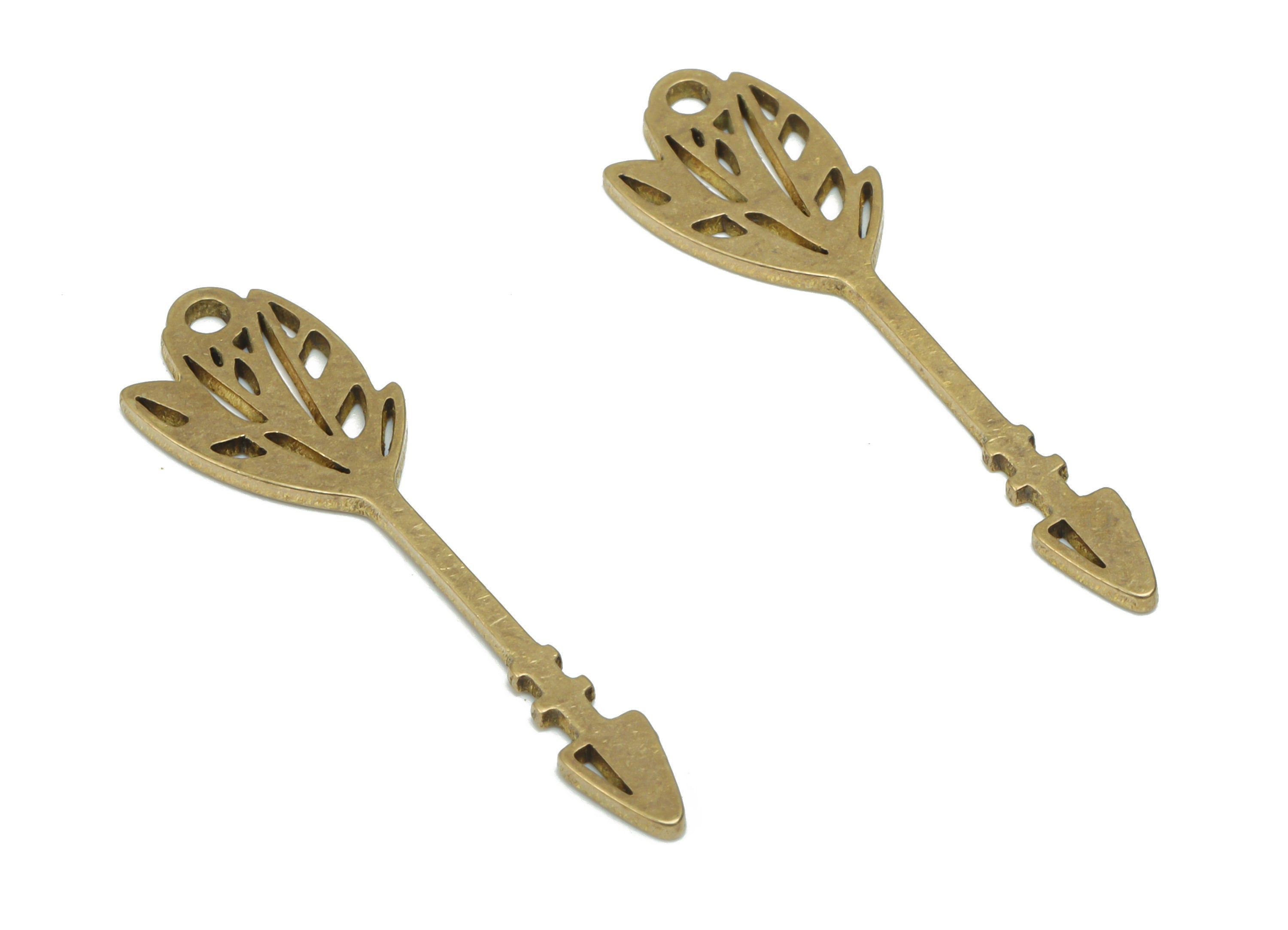 Brass Quill Pen Arrow Flower Earring Charms - Raw Brass Flower Arrow Pendant - DIY Jewelry Making Supplies - 29.79x7.69x0.84mm - PPA2075 - DOMEDBAZAAR
