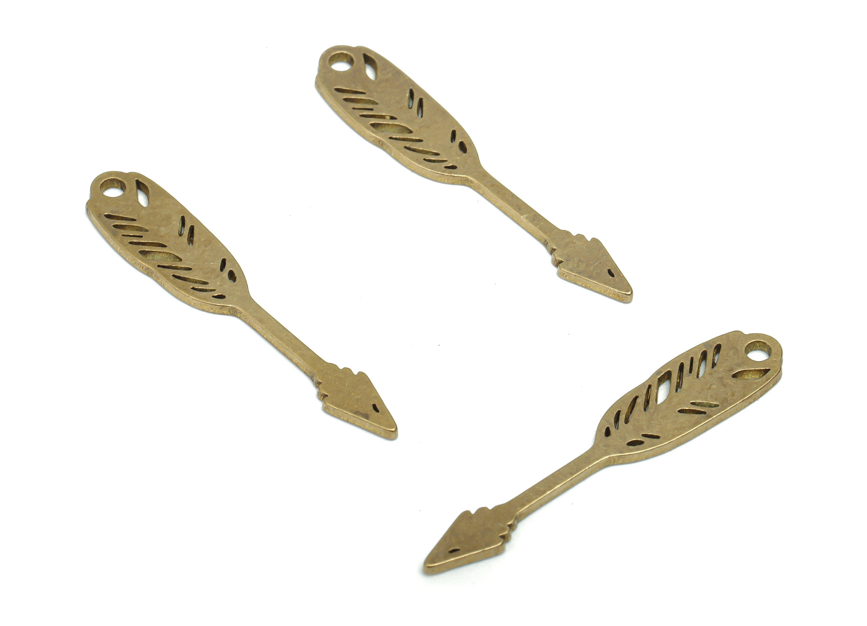 Brass Quill Pen Arrow Flower Earring Charms - Raw Brass Flower Arrow Pendant - DIY Jewelry Making Supplies - 29.83x5.57x0.83mm - PPA2078 - DOMEDBAZAAR
