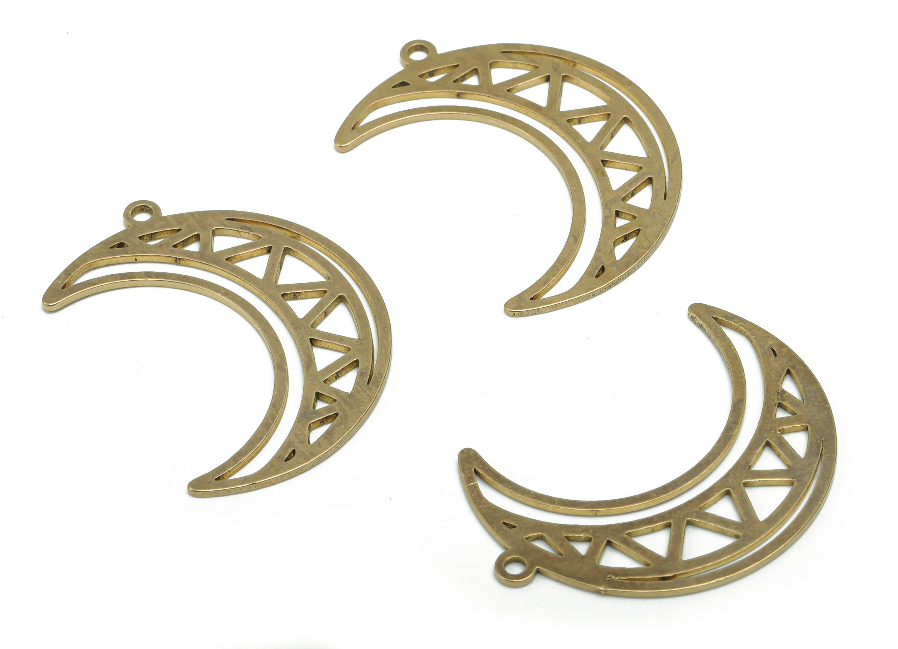 Brass Crescent Earring Charms - Raw Brass Triangle Moon Pendant - DIY Jewelry Making Supplies - 36.04x26.88x0.85mm - PPA1967 - DOMEDBAZAAR