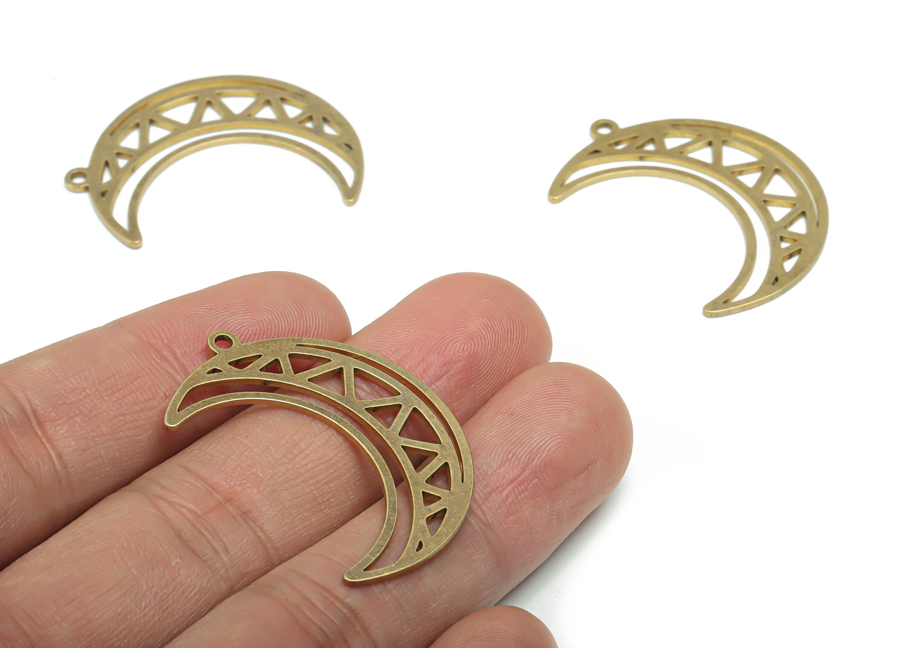 Brass Crescent Earring Charms - Raw Brass Triangle Moon Pendant - DIY Jewelry Making Supplies - 36.04x26.88x0.85mm - PPA1967 - DOMEDBAZAAR