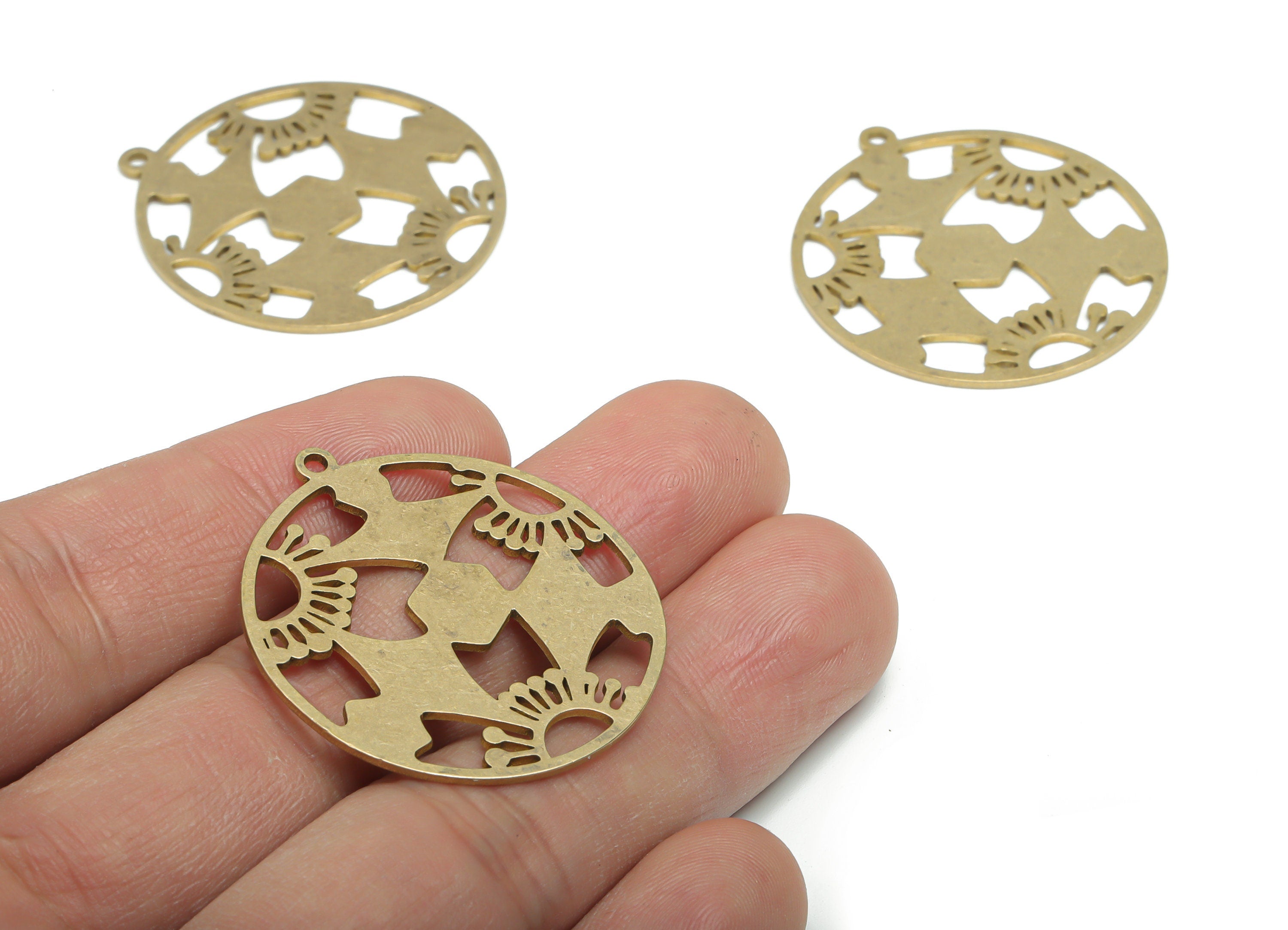 Brass Round Half Sun Earring Charms - Raw Brass Half Sun Circle Pendant - Jewelry Making Supplies - 35.79x32.98x0.88mm - PPA1961 - DOMEDBAZAAR