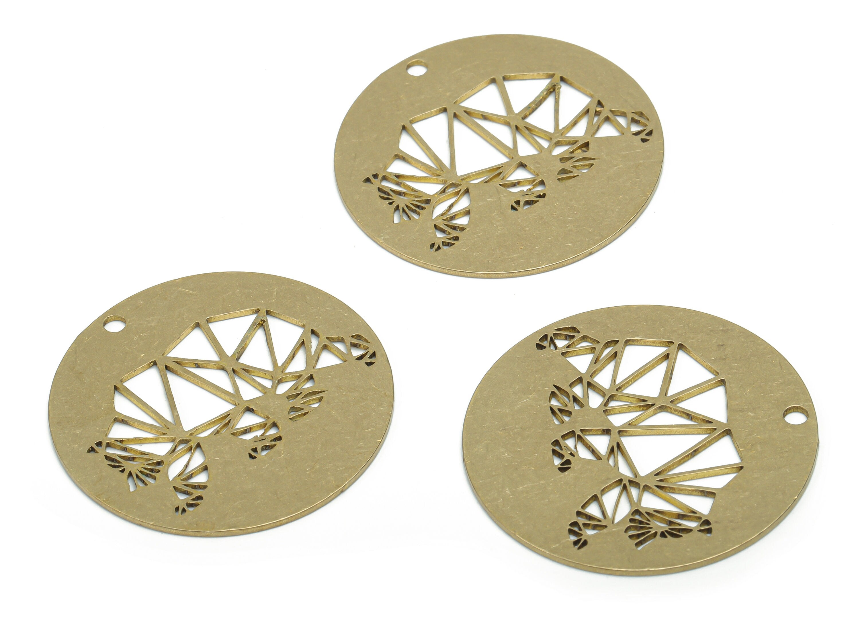 Brass Round Bear Earring Charms - Raw Brass Circle Triangles Bear Pendant - Jewelry Making Supplies - 35.88x35.88x0.87mm - PPA1414 - DOMEDBAZAAR