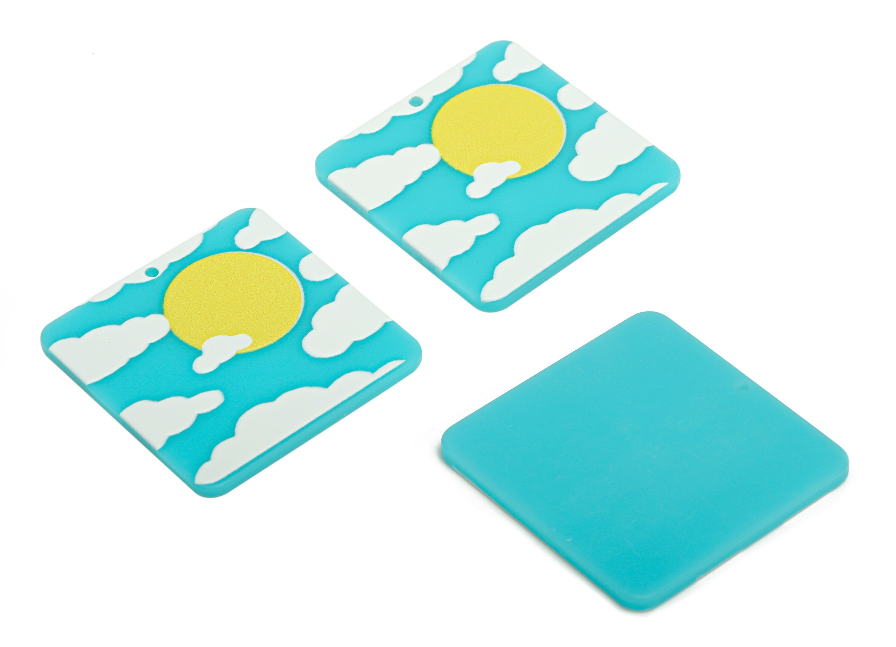 Acrylic Square Could Earring Charms - Acrylic Square Sun Pendant - Jewelry Making Supplies - 34.63x34.63x2.62mm - AC2433B - DOMEDBAZAAR