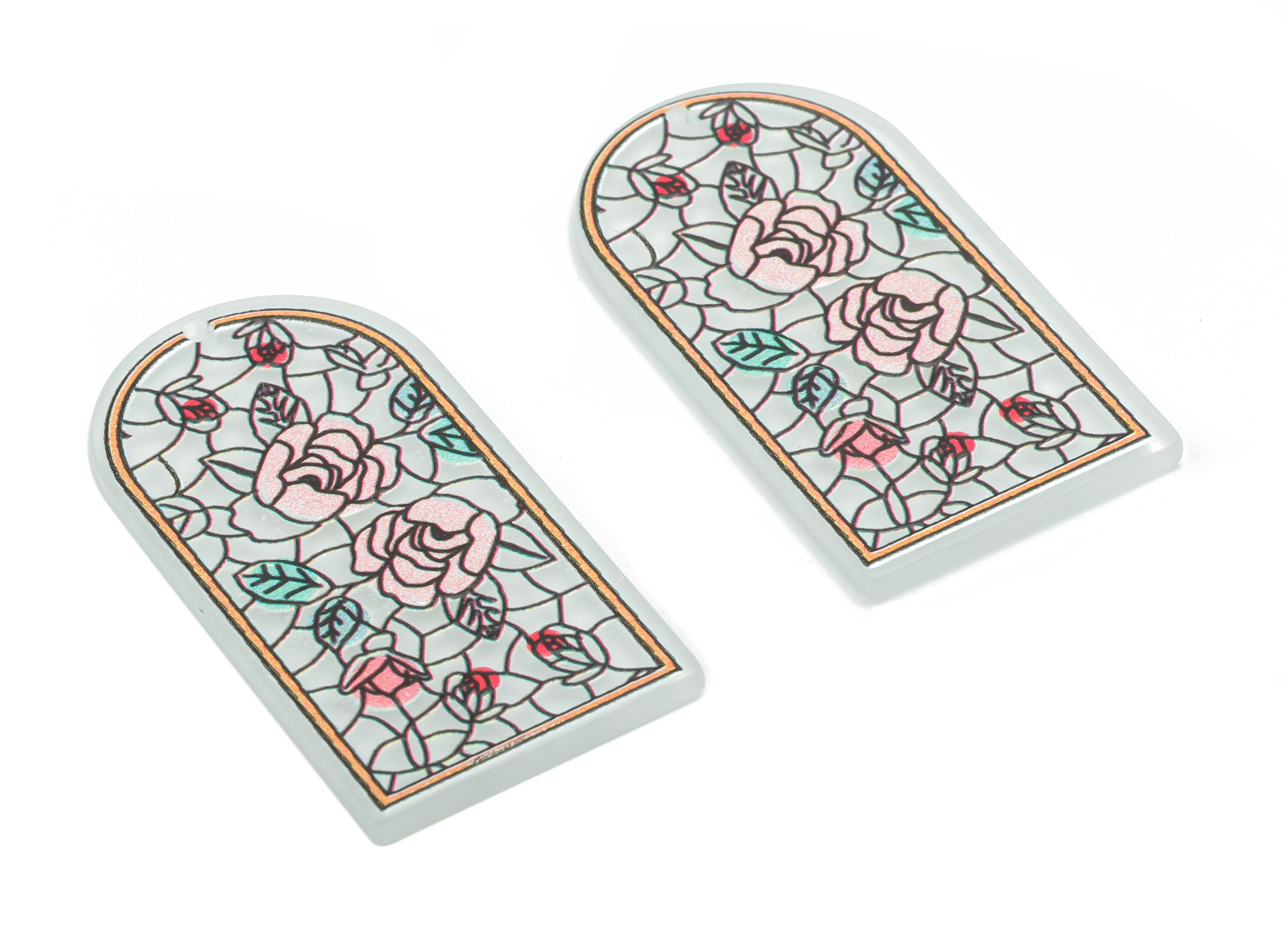 Acrylic Domed Rose Flower Earring Charms - Acrylic D Flower Pendant - Jewelry Making Supplies - 39.25x20.96x2.28mm - AC2431A - DOMEDBAZAAR