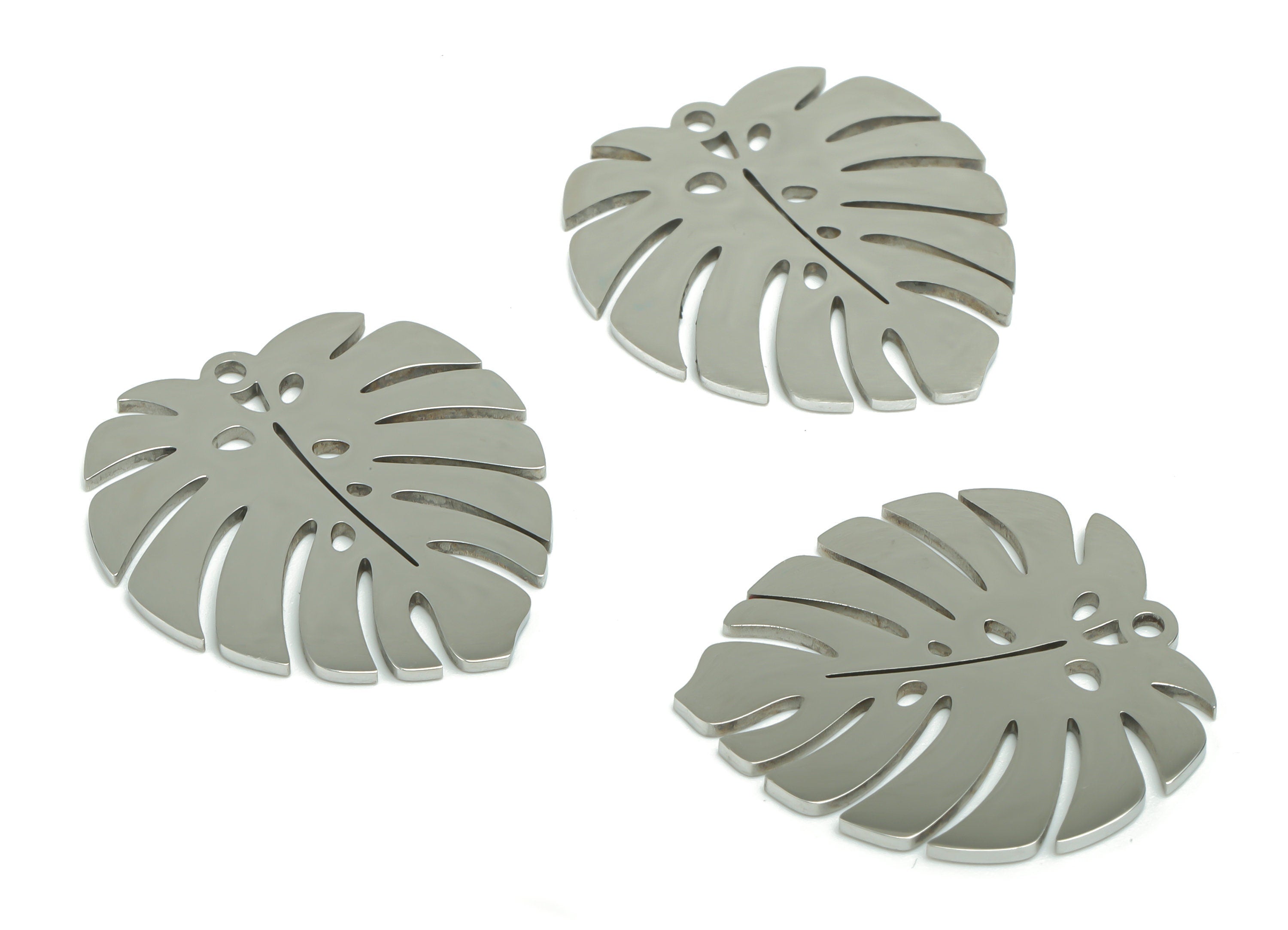 Stainless Steel Monstera Earring Charms - Stainless Steel Leaf Pendant - DIY Jewelry Making Supplies - 23.87x22x0.87mm - SSZS0030 - DOMEDBAZAAR