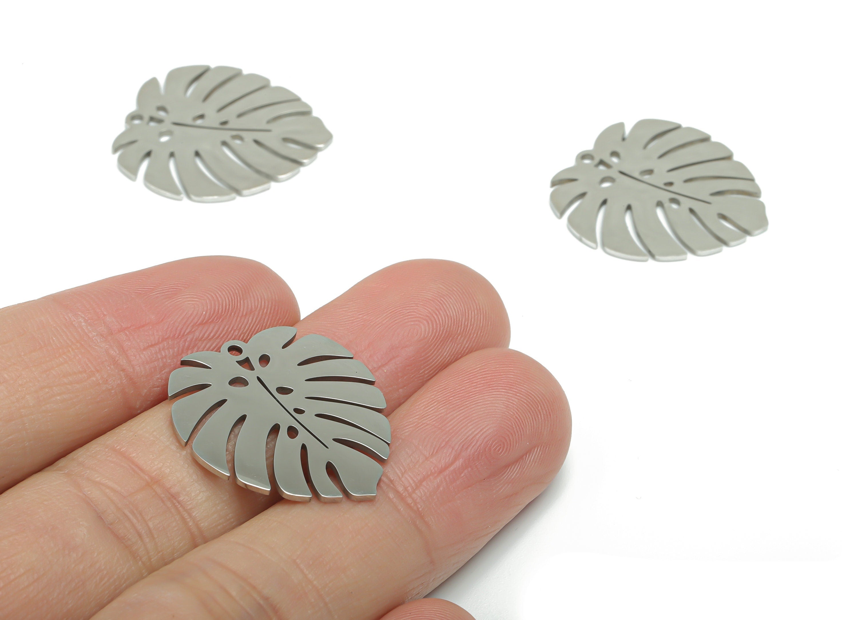Stainless Steel Monstera Earring Charms - Stainless Steel Leaf Pendant - DIY Jewelry Making Supplies - 23.87x22x0.87mm - SSZS0030 - DOMEDBAZAAR