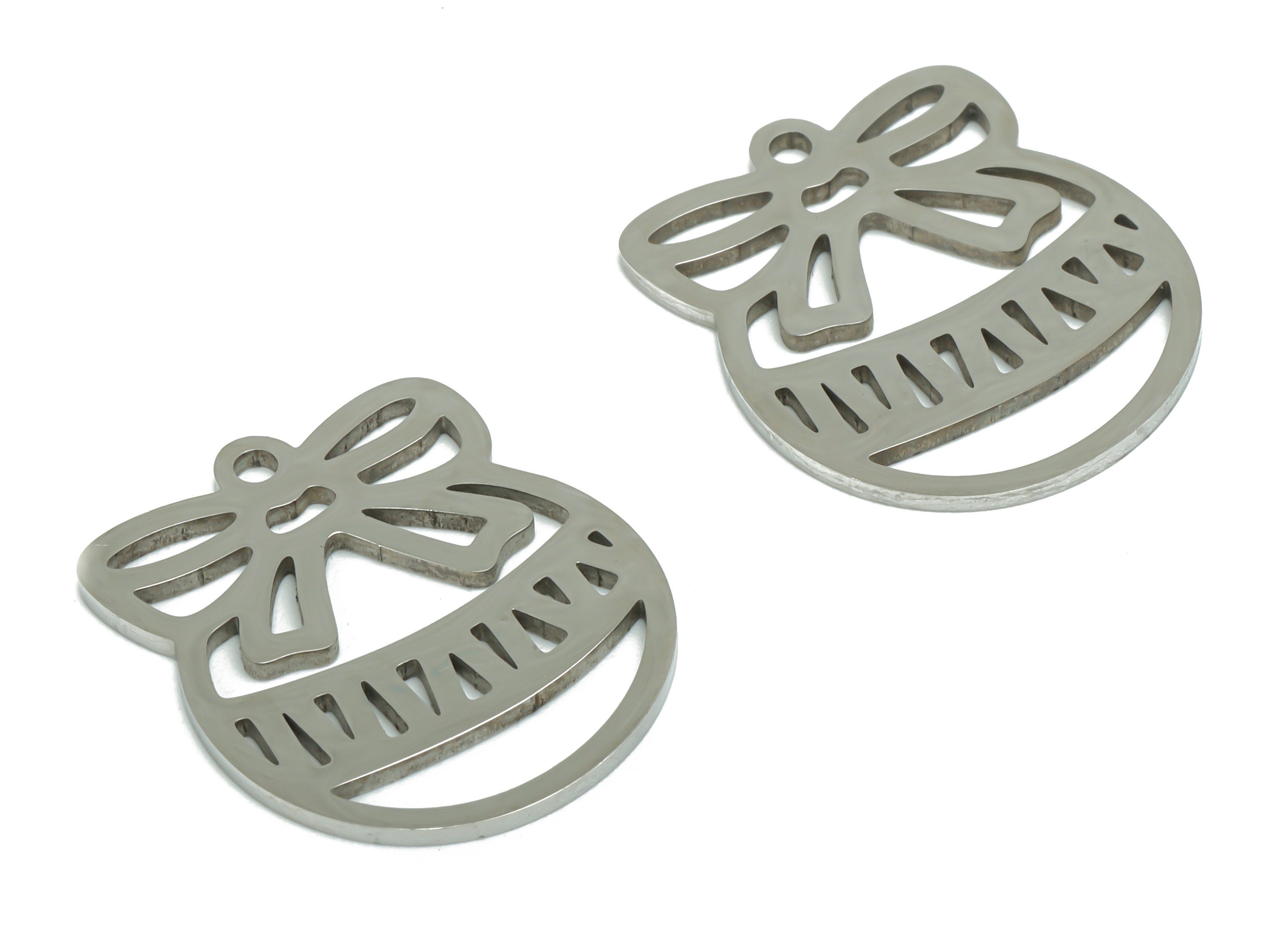 Stainless Steel Bowknot Round Wave Earring Charms - Stainless Steel Ribbon Circle Wave Pendant - Jewelry Supplies - 19.8x19.9x0.9mm-SSZS0033 - DOMEDBAZAAR