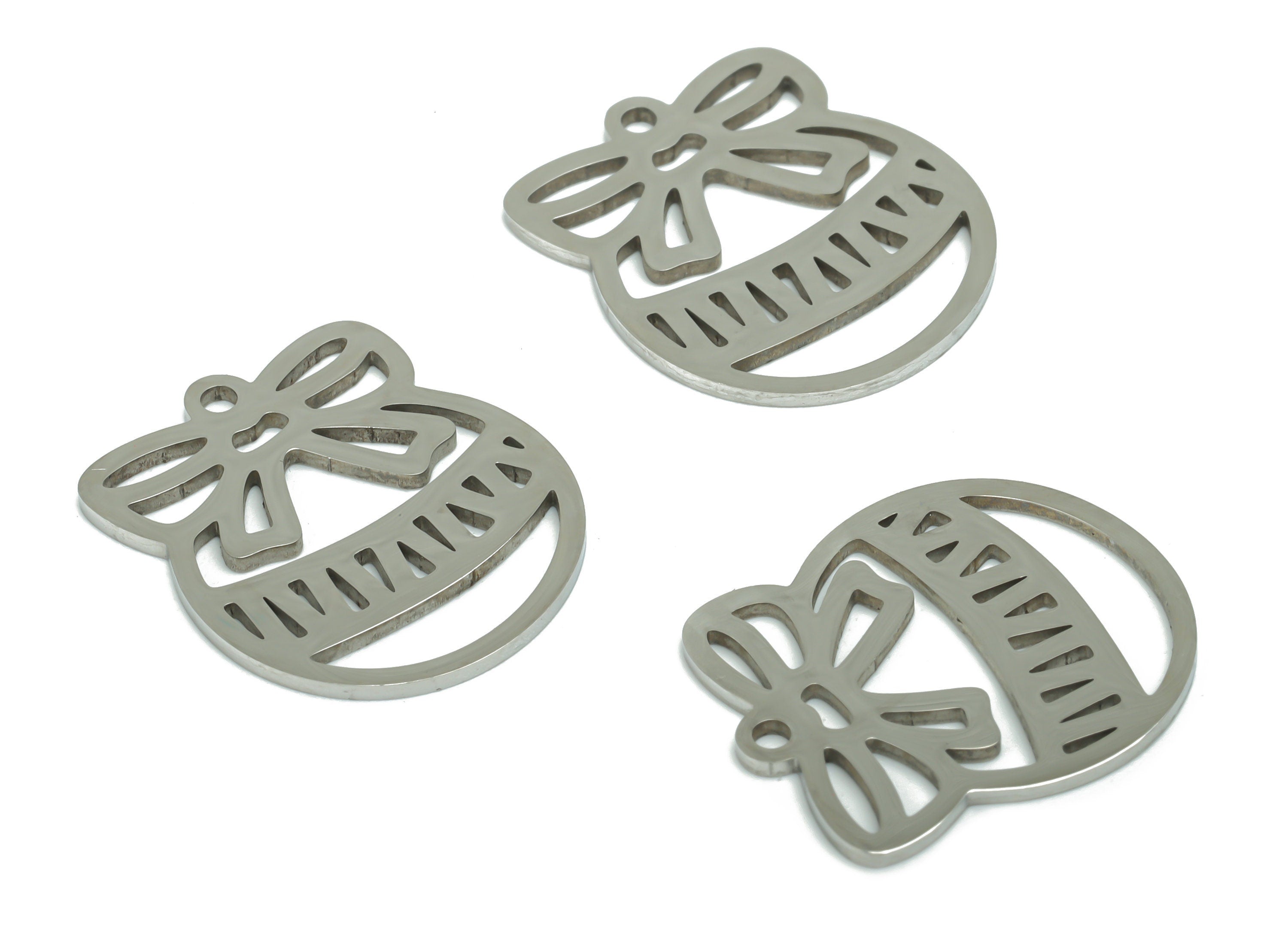 Stainless Steel Bowknot Round Wave Earring Charms - Stainless Steel Ribbon Circle Wave Pendant - Jewelry Supplies - 19.8x19.9x0.9mm-SSZS0033 - DOMEDBAZAAR