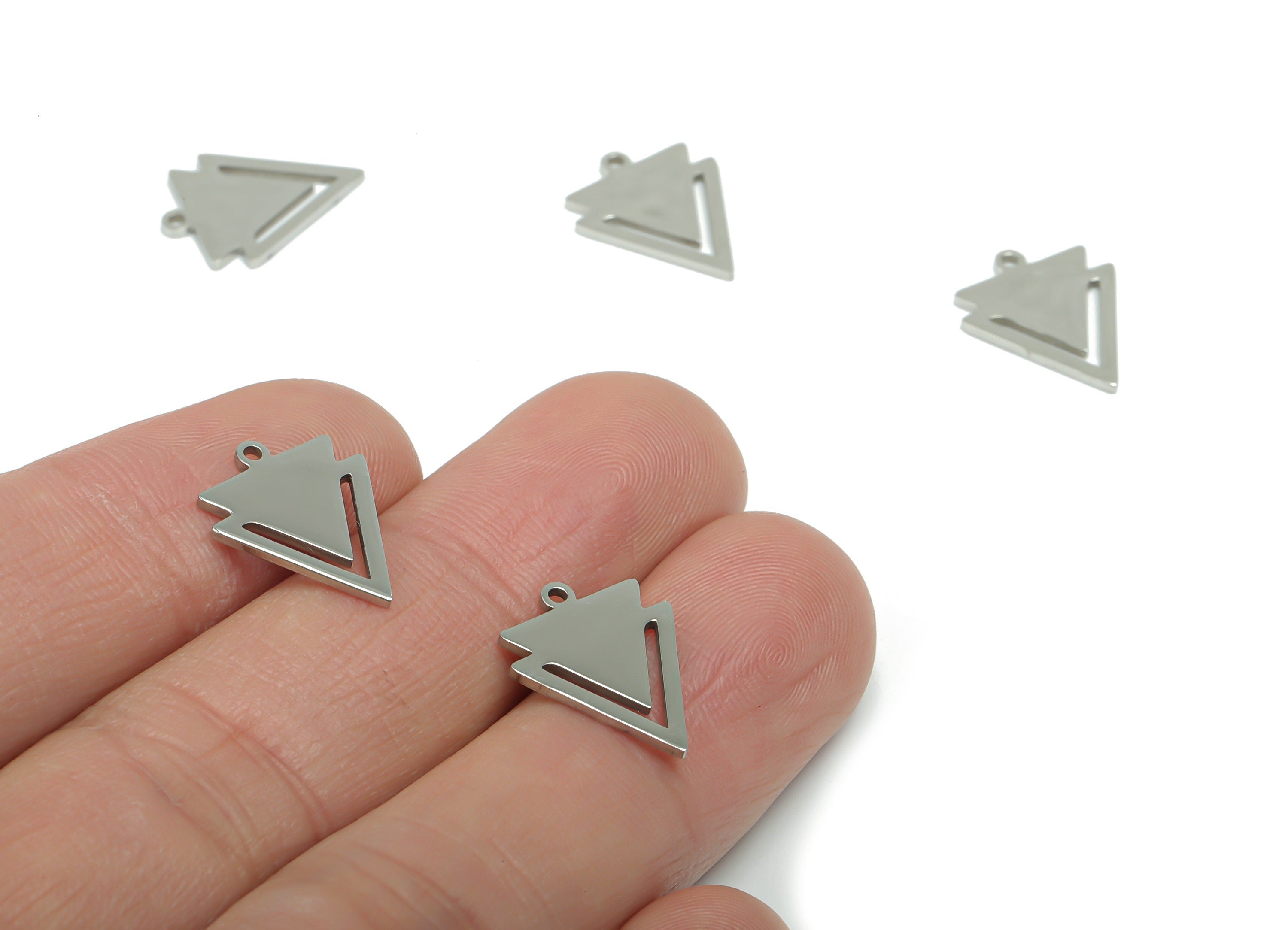 Stainless Steel Triangle Earring Charms - Stainless Steel Triangle Pendant - Jewelry Making Supplies - 15.57x12.4x0.85mm - SS1310 - DOMEDBAZAAR