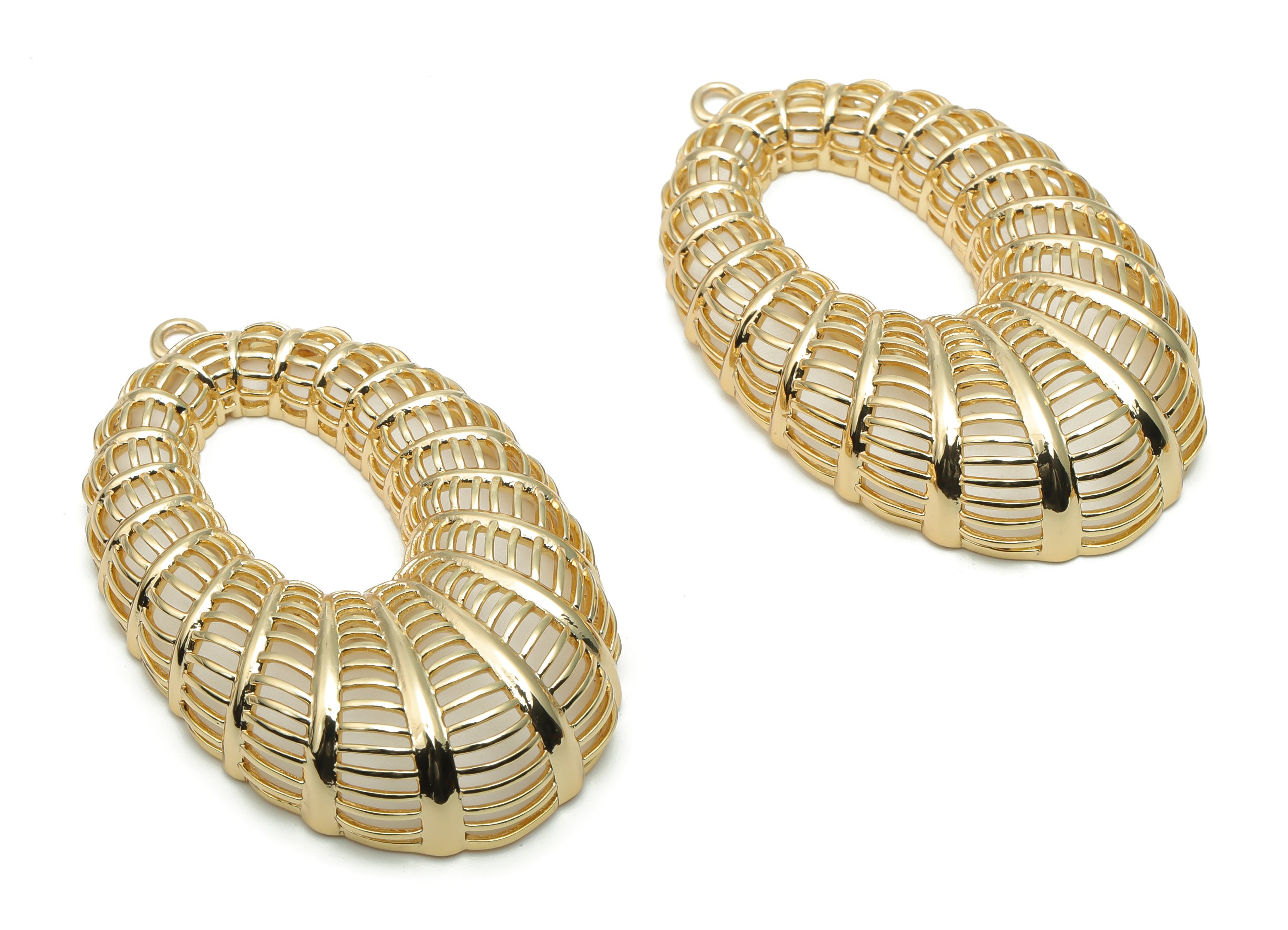 Brass Hollow Oval Earring Charms - Gold Hollow Oval Pendant - Gold Tone Plated Brass - Jewelry Making Supplies - 53.97x32.16x0.9mm - PP5075G - DOMEDBAZAAR