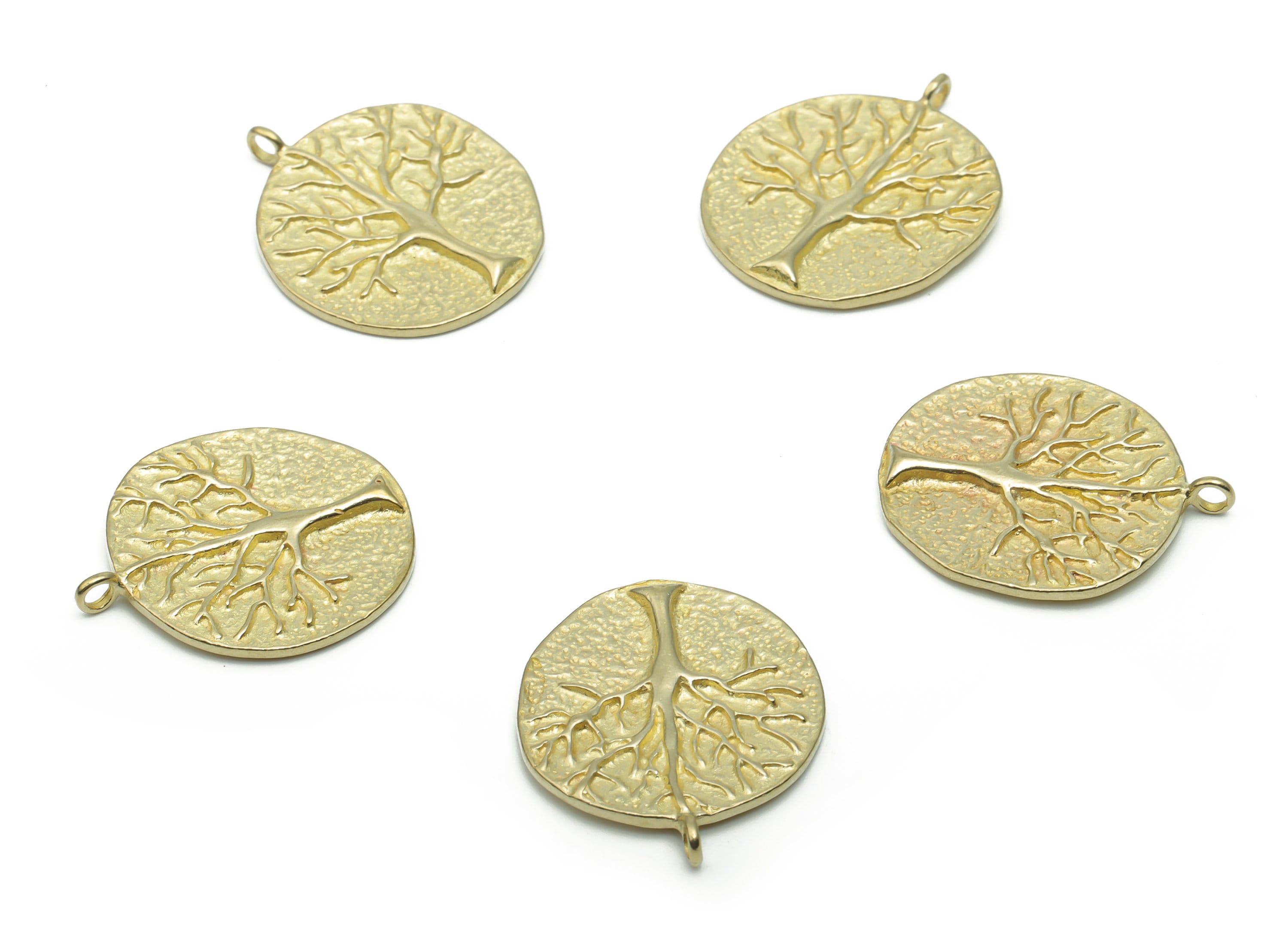 Brass Hammered Round Tree Root Earring Charms - Raw Brass Circle Tree Root Pendant - Jewelry Making Supplies - 22.11x18.56x1.52mm - PP5018 - DOMEDBAZAAR