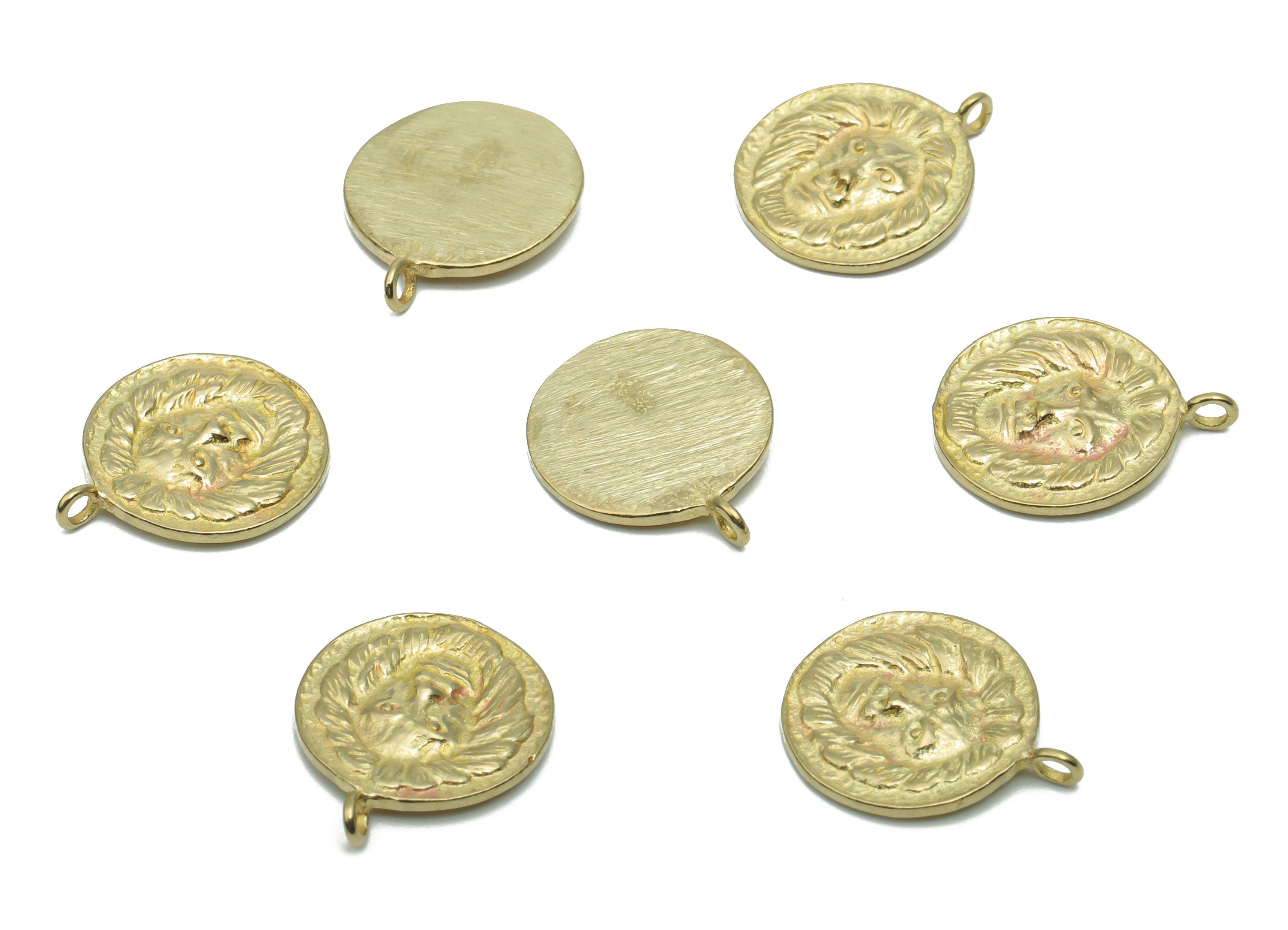 Brass Round Lion King Earring Charms - Raw Brass Lion King Circle Pendant - Antique Age Charm - Jewelry Supplies - 17.31x14.2x1.6mm - PP5064 - DOMEDBAZAAR