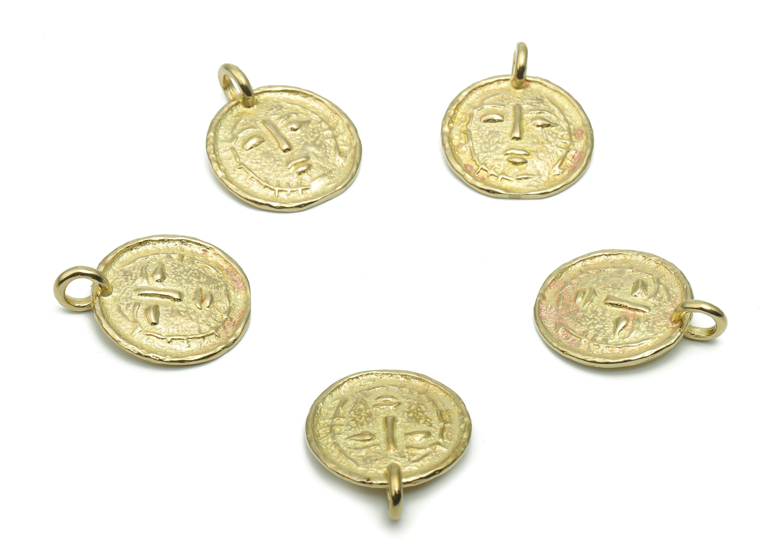 Brass Round Face Earring Charms - Raw Brass Woman Face Circle Pendant - Antique Age Charm -  Jewelry Supplies - 20.79x16.97x1.54mm - PP5021 - DOMEDBAZAAR