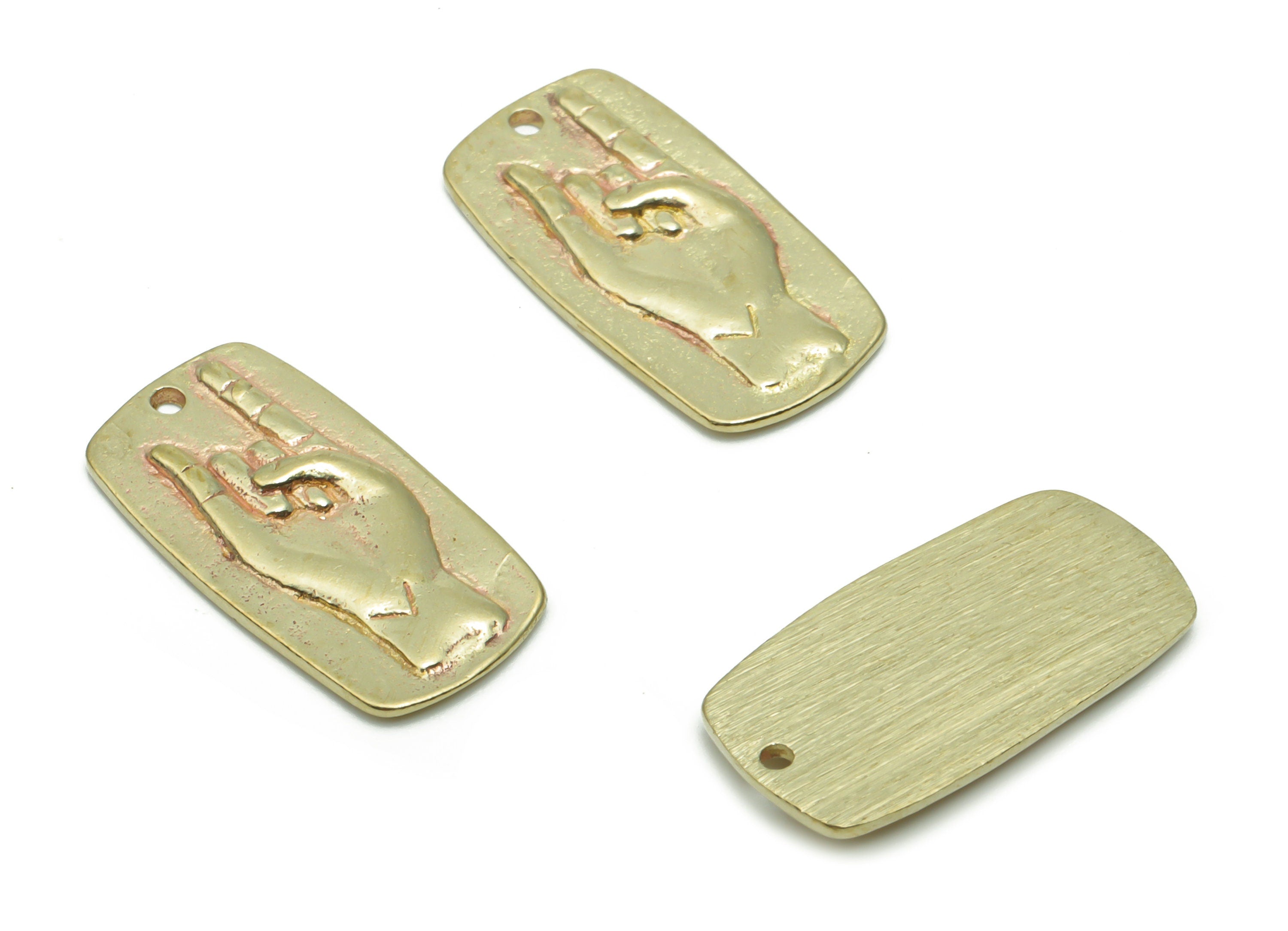 Brass Rectangle Hand Sign Earring Charms - Raw Brass Rectangle Hand Love Pendant - Jewelry Making Supplies - 19.31x1.03x1.47mm - PP5066 - DOMEDBAZAAR