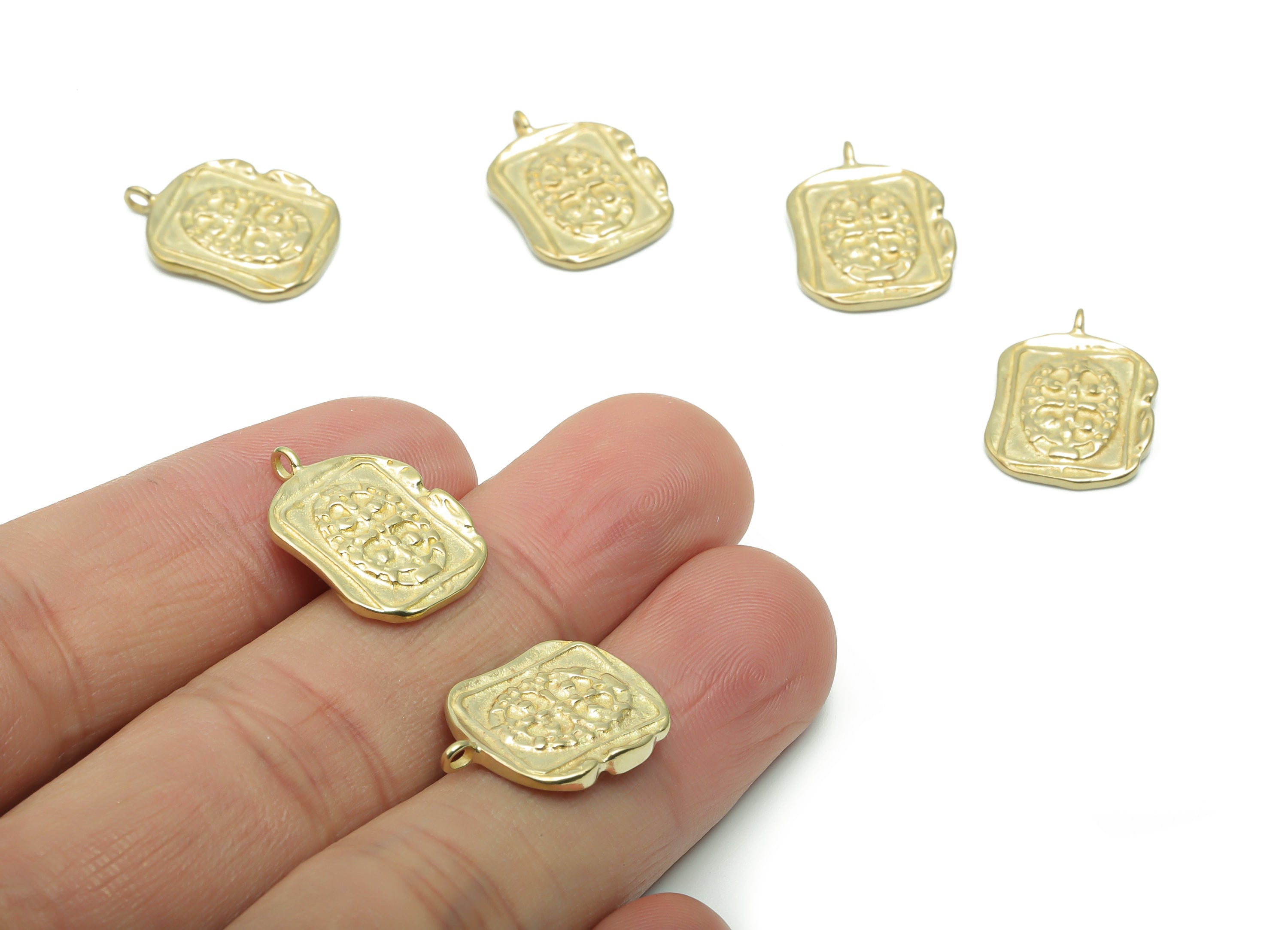 Brass Square Symbol Earring Charms - Raw Brass Symbol Engraved Pendant - DIY Jewelry Making Supplies - 19.66x13.68x1.95mm - PP5010 - DOMEDBAZAAR