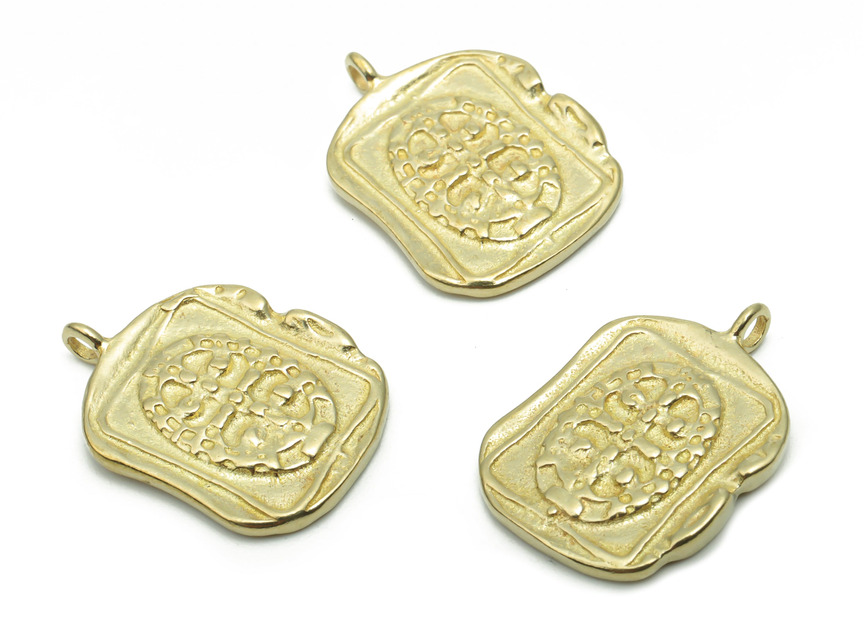Brass Square Symbol Earring Charms - Raw Brass Symbol Engraved Pendant - DIY Jewelry Making Supplies - 19.66x13.68x1.95mm - PP5010 - DOMEDBAZAAR