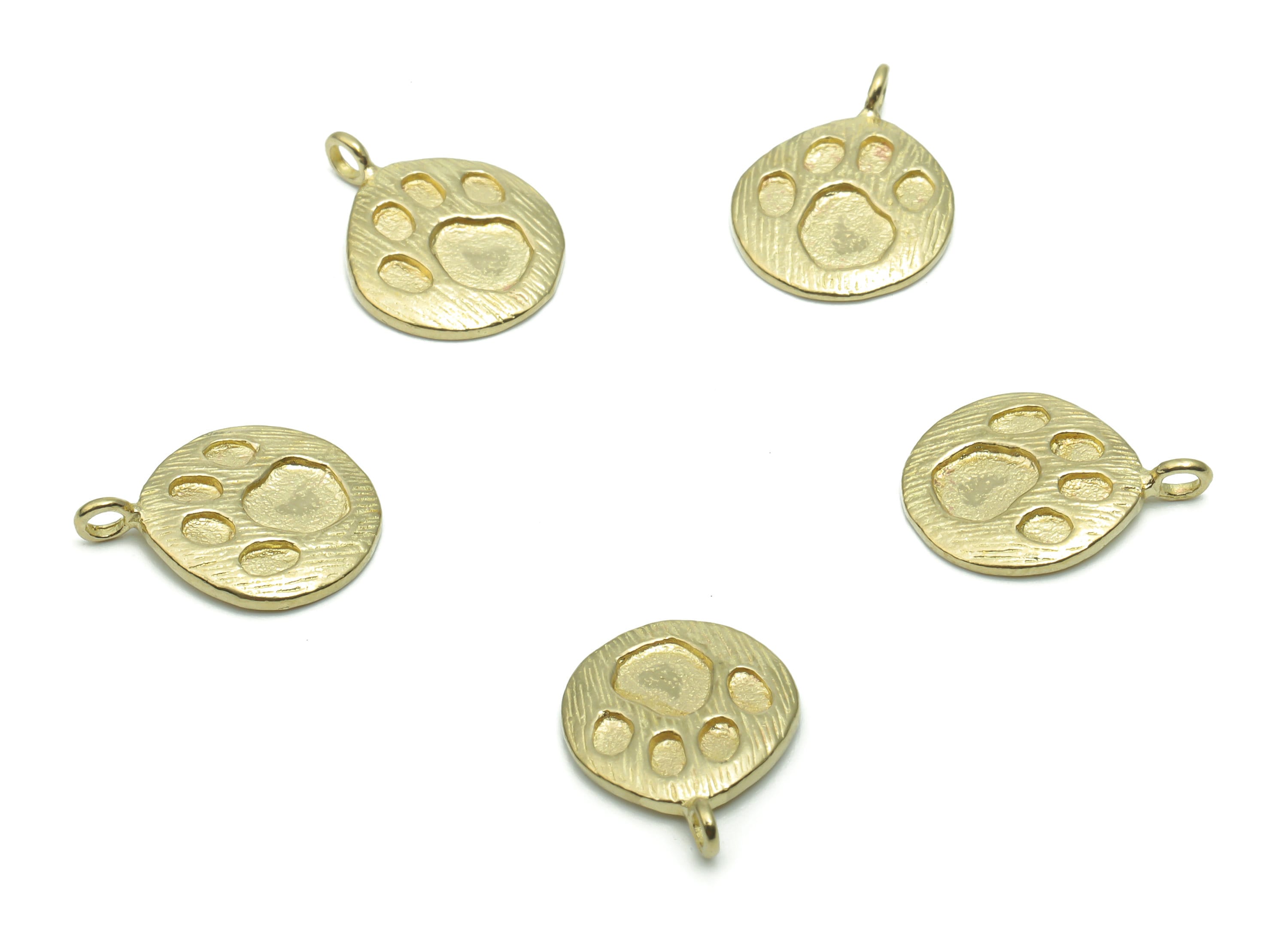 Brass Texture Round Footprint Earring Charms - Raw Brass Bear Footprint Circle Pendant - Jewelry Supplies - 14.89x11.08x1.44mm - PP5059 - DOMEDBAZAAR