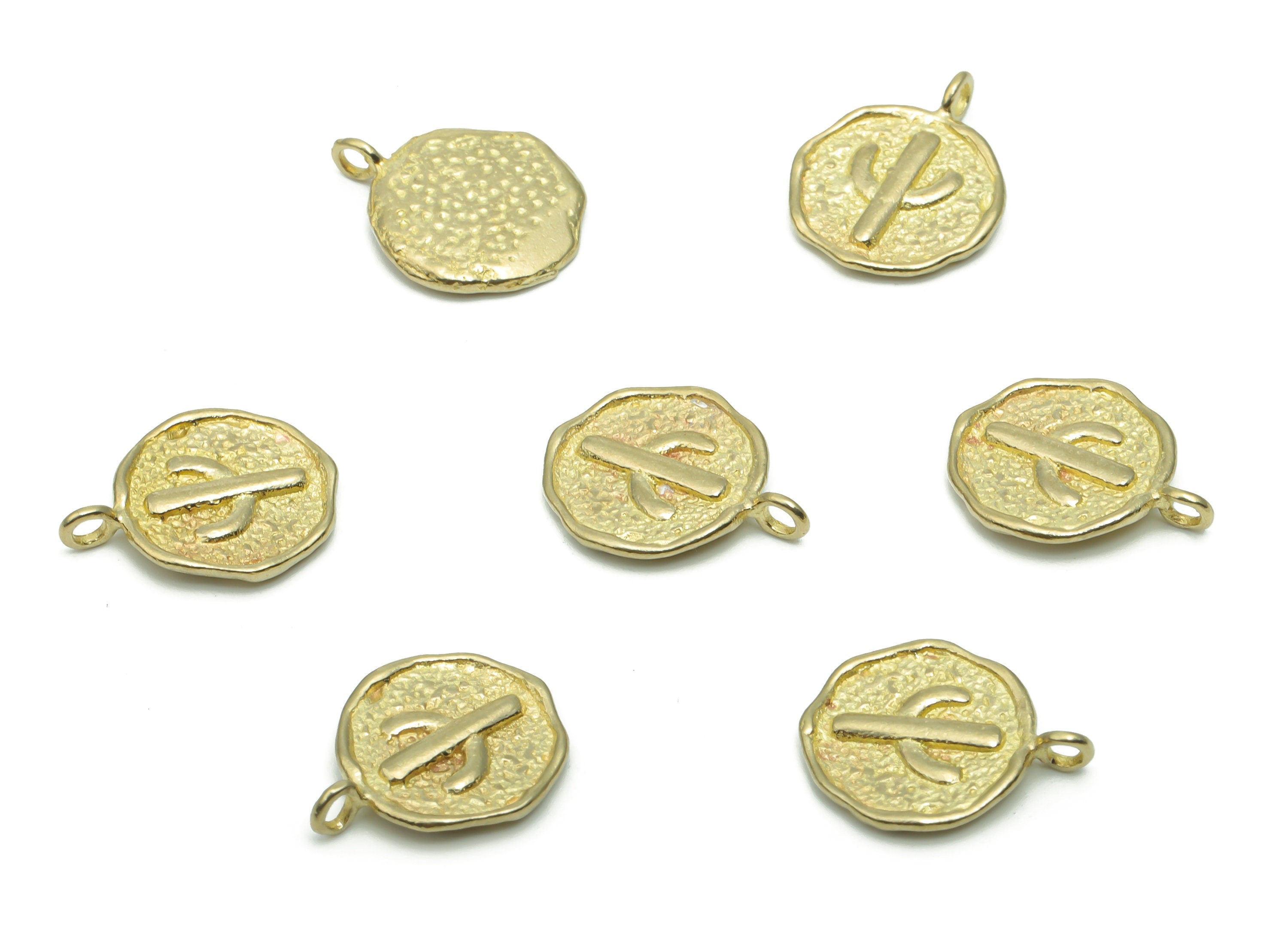 Brass Hammered Round Cactus Earring Charms - Raw Brass Circle Cactus Pendant - Jewelry Making Supplies - 14.54x11.39x1.43mm - PP5003 - DOMEDBAZAAR