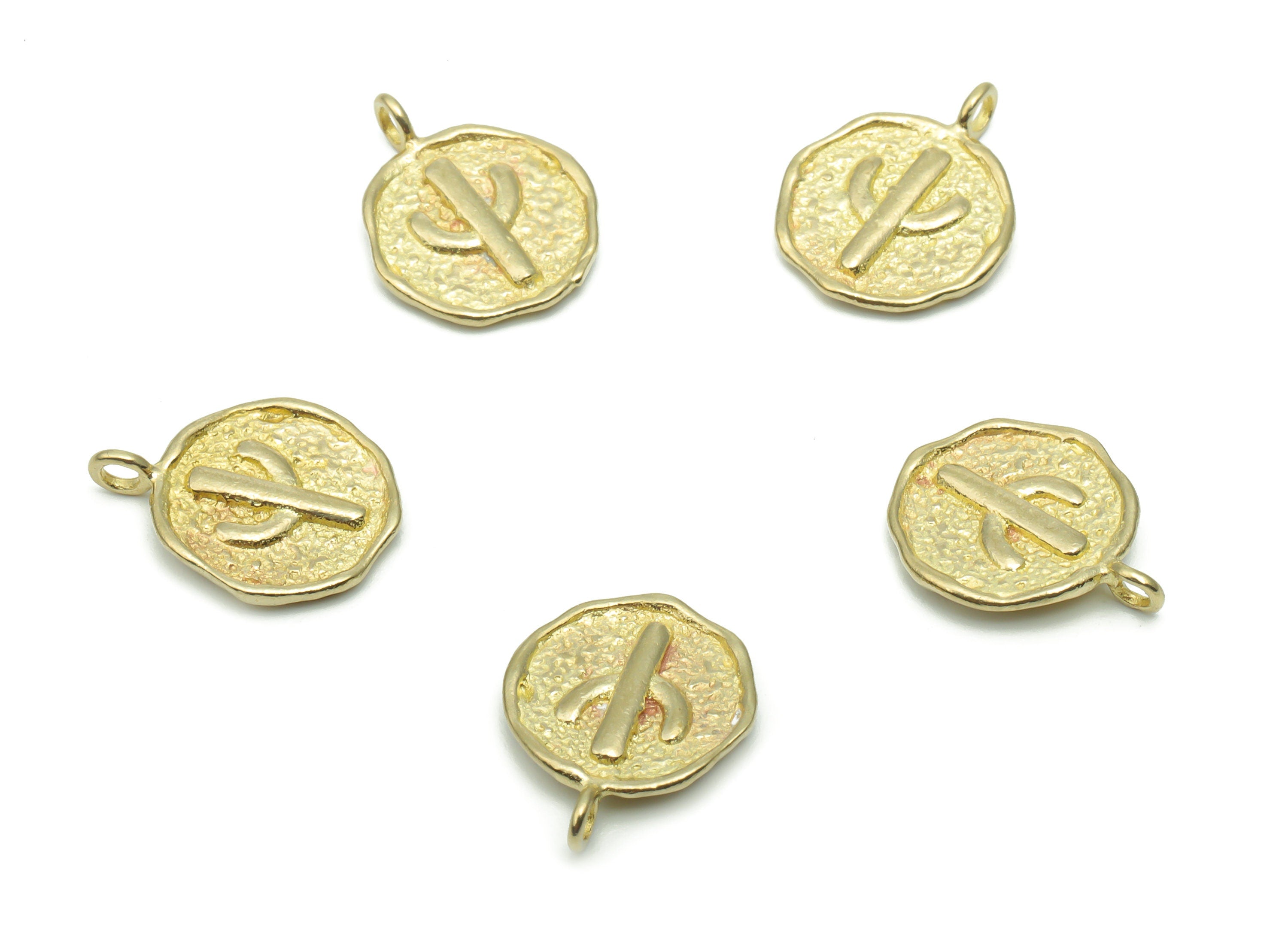 Brass Hammered Round Cactus Earring Charms - Raw Brass Circle Cactus Pendant - Jewelry Making Supplies - 14.54x11.39x1.43mm - PP5003 - DOMEDBAZAAR