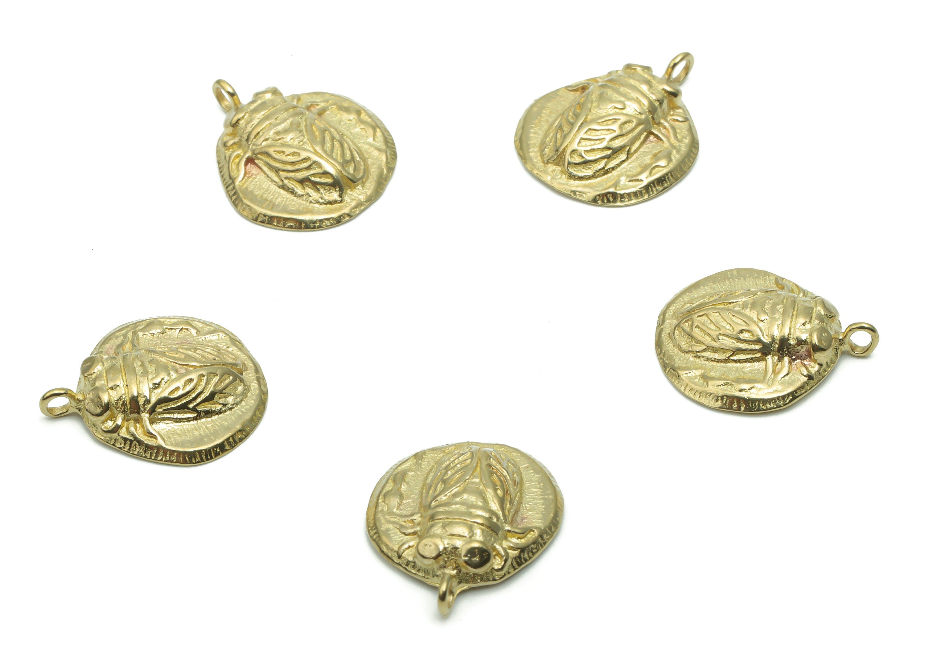 Brass Round Beetle Earring Charms - Raw Brass Insect Circle Pendant - DIY Jewelry Making Supplies - 16.57x13.64x3.34mm - PP5070 - DOMEDBAZAAR