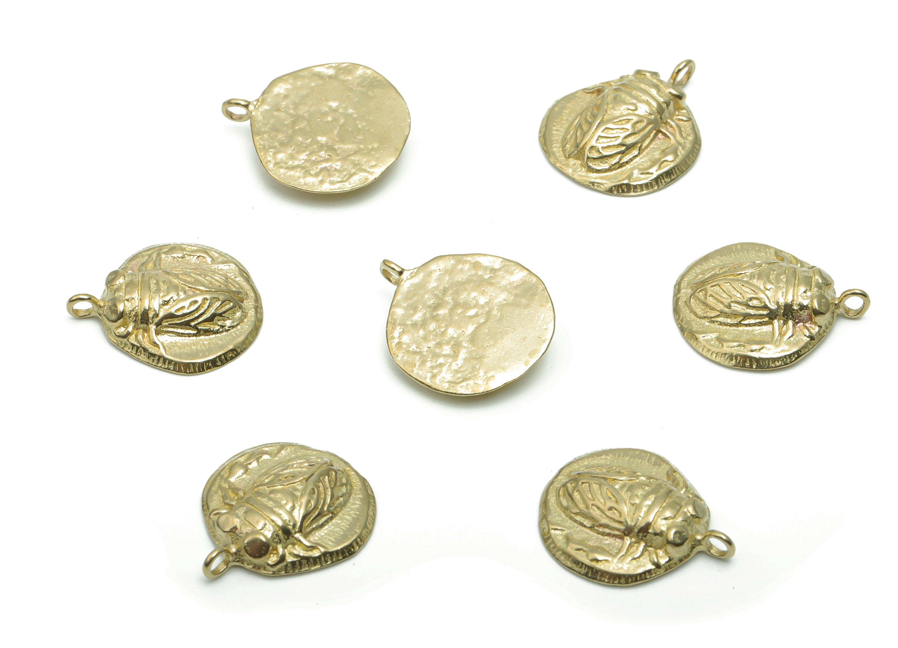 Brass Round Beetle Earring Charms - Raw Brass Insect Circle Pendant - DIY Jewelry Making Supplies - 16.57x13.64x3.34mm - PP5070 - DOMEDBAZAAR