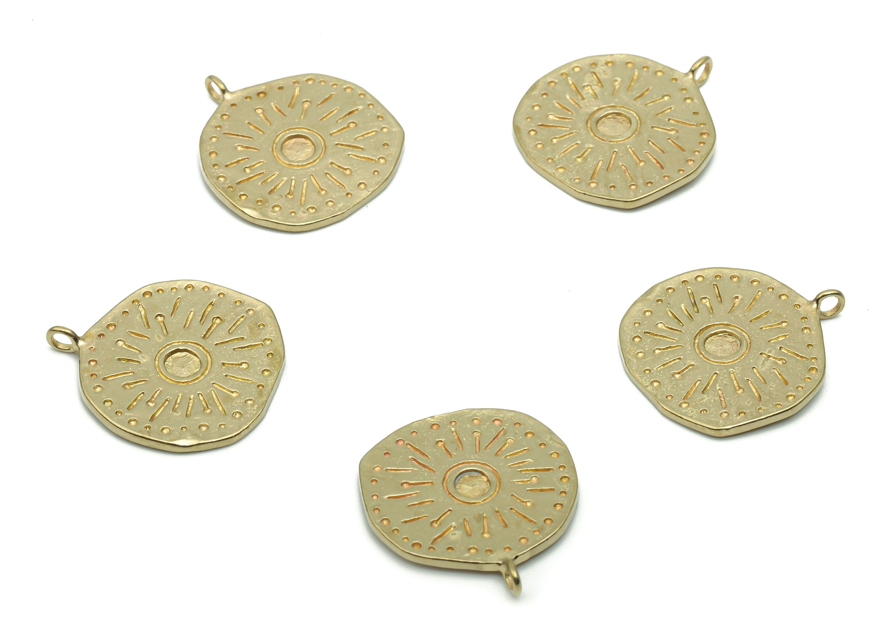 Brass Texture Round Sun Earring Charms - Raw Brass Sun Circle Irregular Pendant - Jewelry Making Supplies - 19.8x17.47x0.97mm - PP5007 - DOMEDBAZAAR