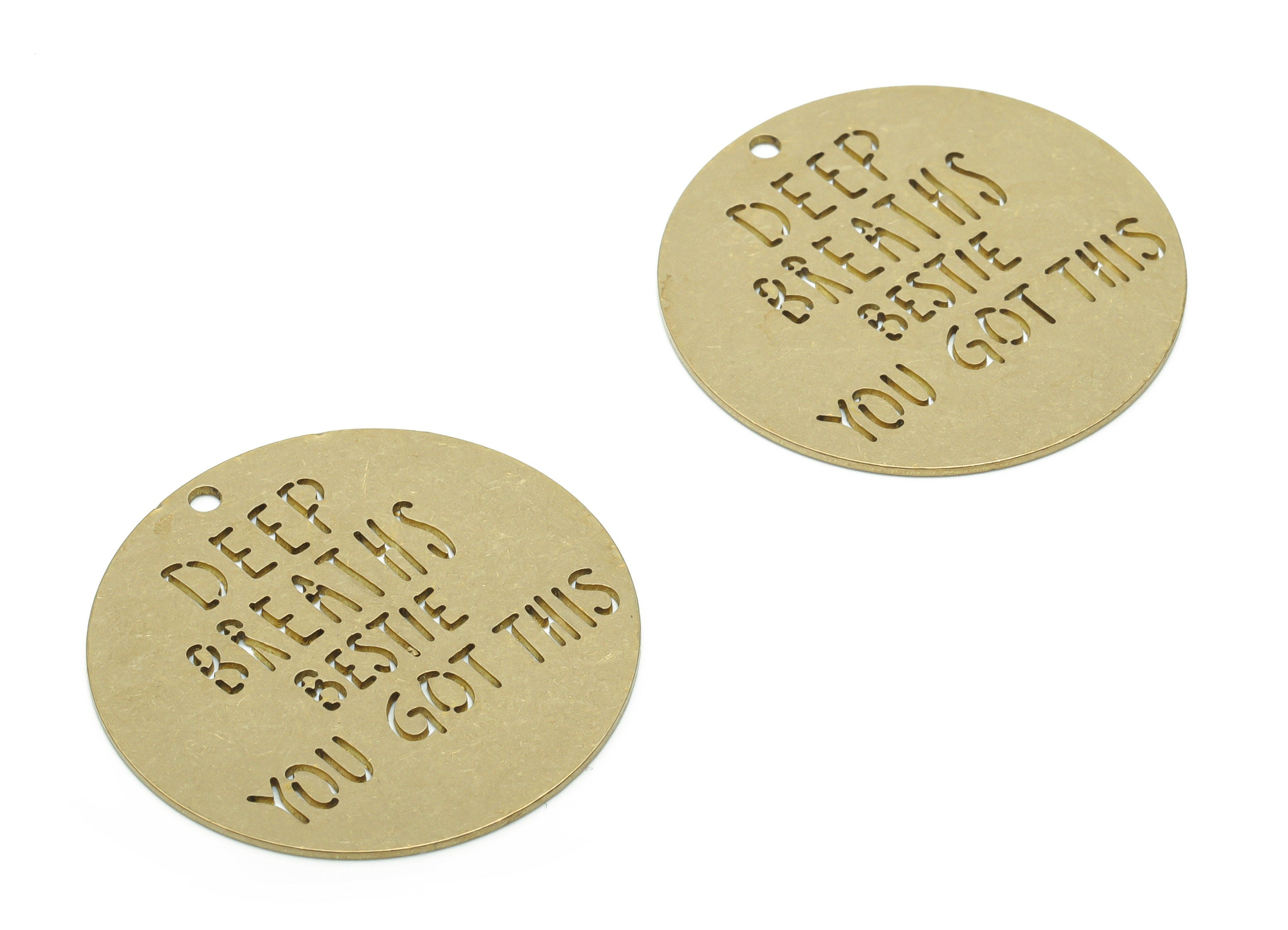 Brass Deep Breaths Bestie You Got This Earring Charms - Raw Brass Words Phrase Pendant - Jewelry Supplies - 34.75x34.75x0.75mm - PPZ0123 - DOMEDBAZAAR