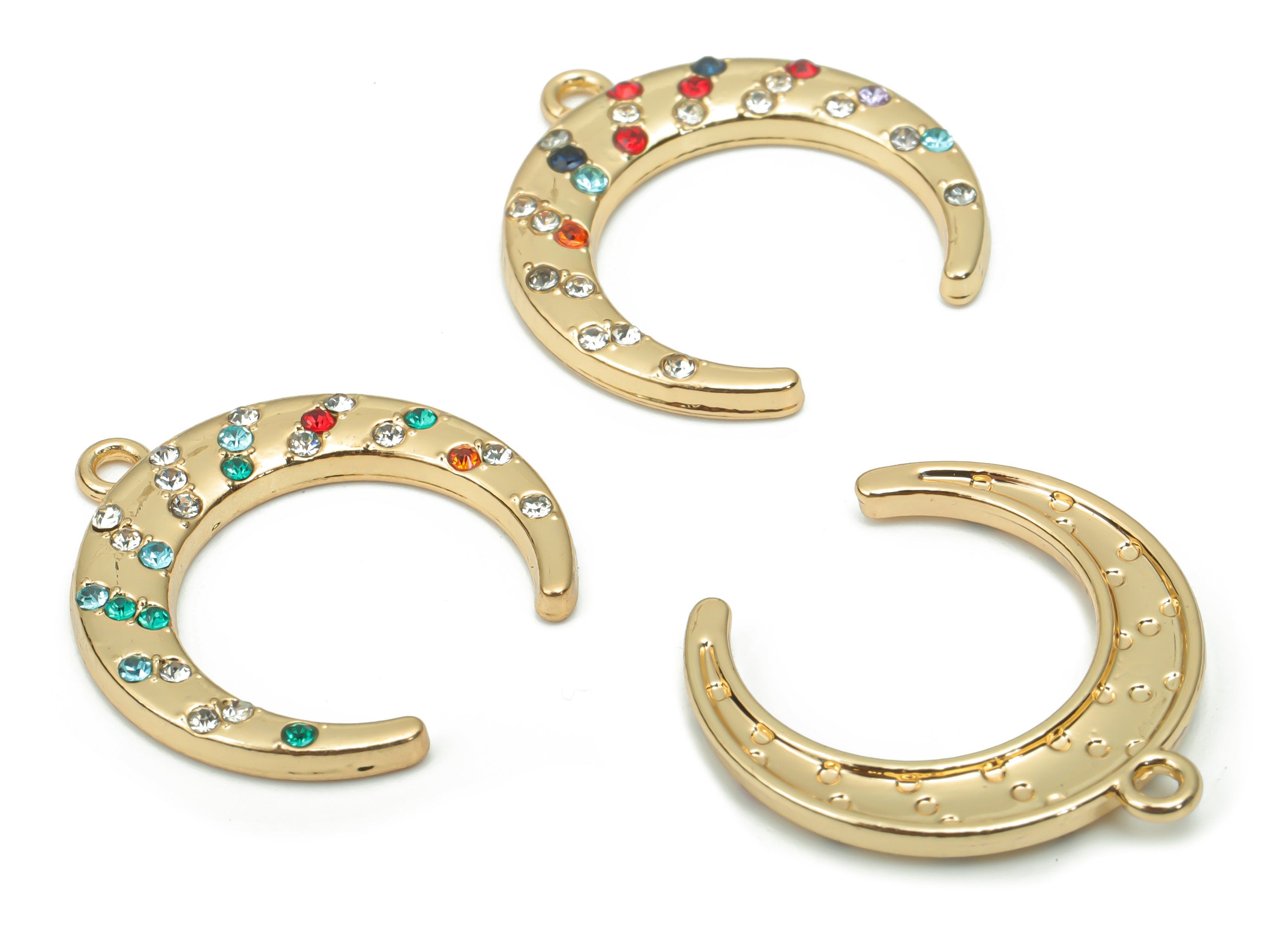 Zinc Alloy Crescent Earring Charms - Grass Moon Pendant - Gold Tone Plated Alloy - Jewelry Making Supplies - 21.51x20.36x2.04mm - ZZ2010 - DOMEDBAZAAR
