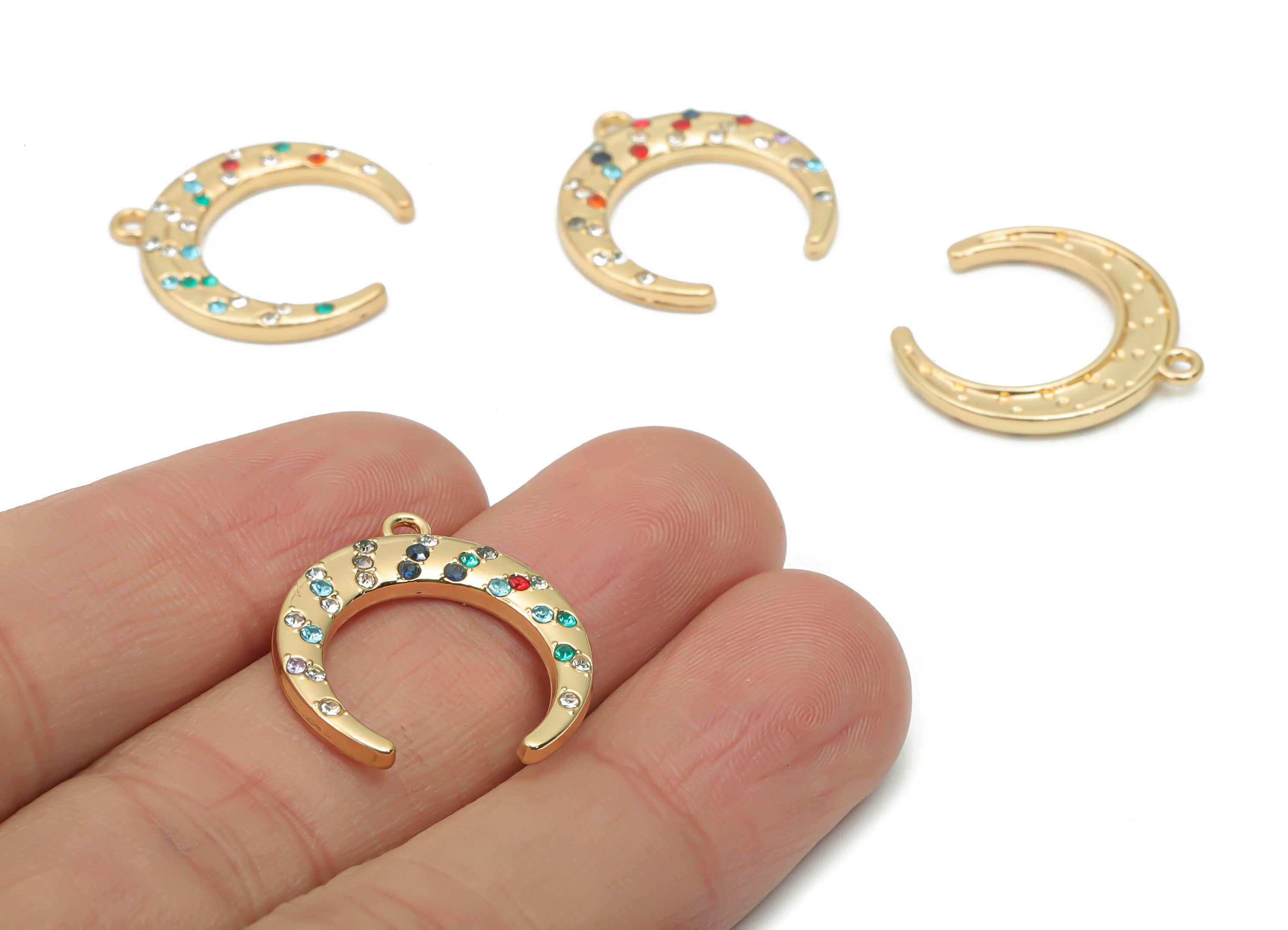 Zinc Alloy Crescent Earring Charms - Grass Moon Pendant - Gold Tone Plated Alloy - Jewelry Making Supplies - 21.51x20.36x2.04mm - ZZ2010 - DOMEDBAZAAR
