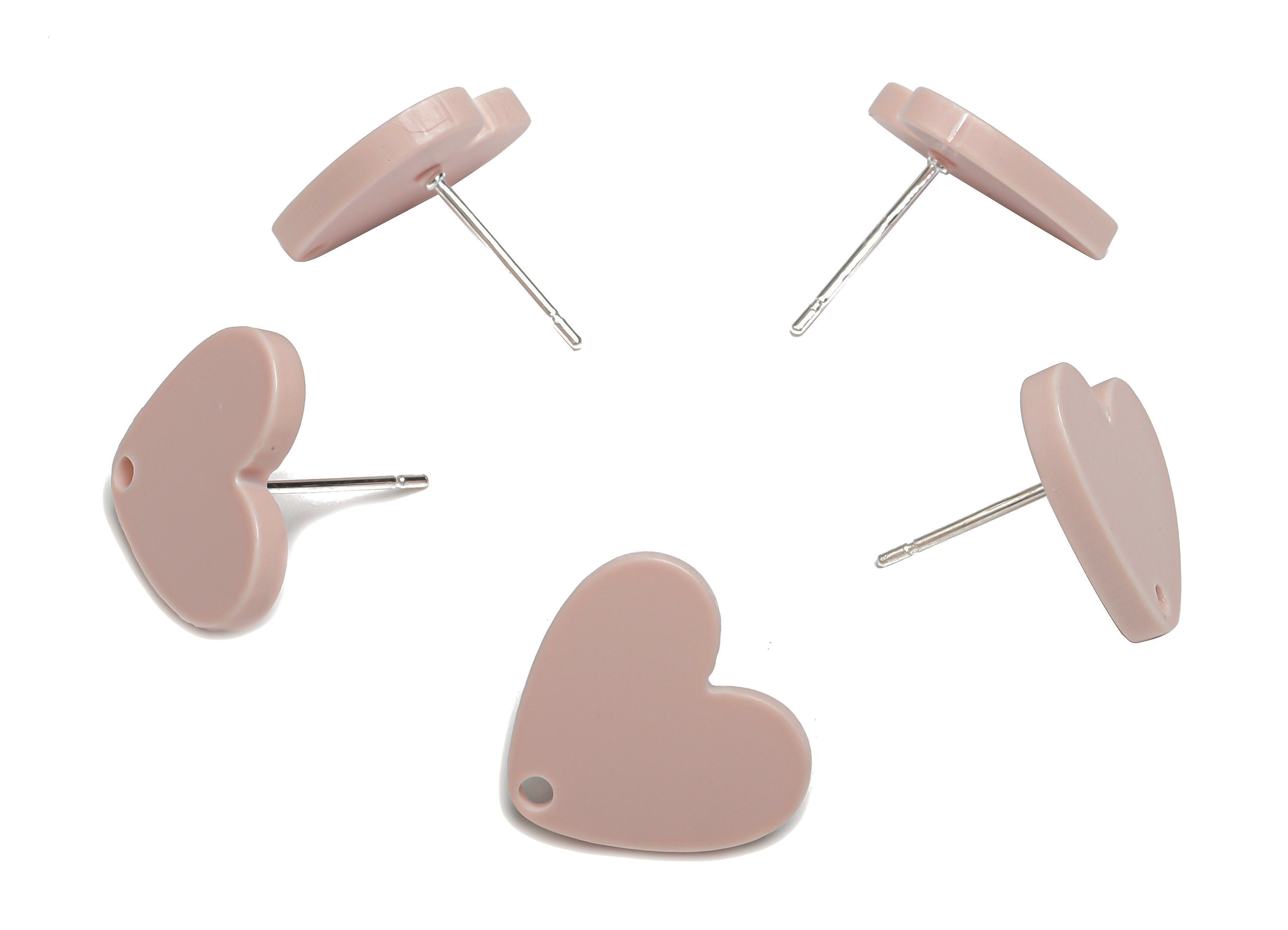 Acrylic Heart Earring Stud – Matte Acrylic Heart Post - Silver Plated Cupronickel Stud - Jewelry Supplies - 16.94x15.49x1.96mm - AC2421F - DOMEDBAZAAR