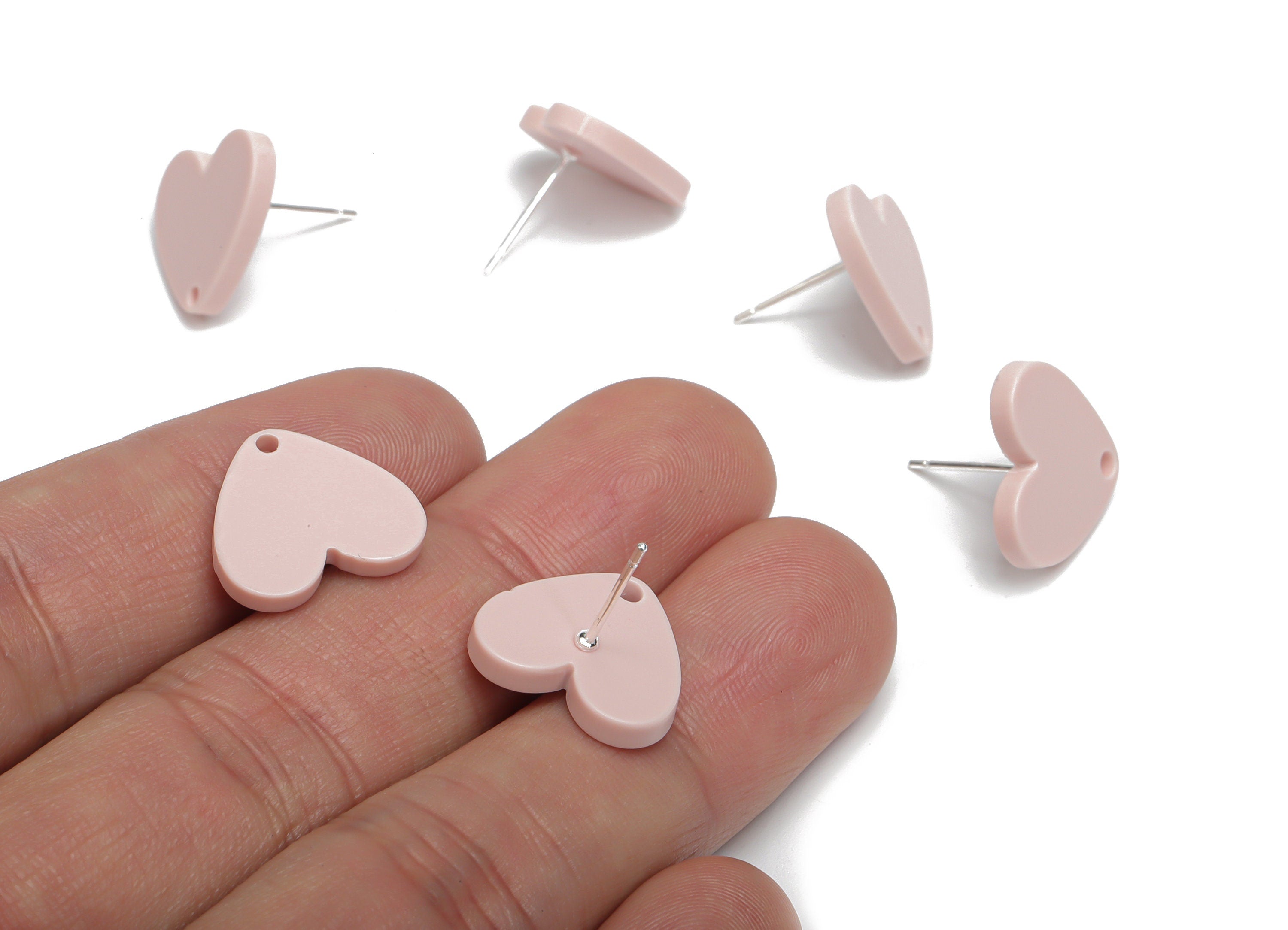 Acrylic Heart Earring Stud – Matte Acrylic Heart Post - Silver Plated Cupronickel Stud - Jewelry Supplies - 16.94x15.49x1.96mm - AC2421F - DOMEDBAZAAR