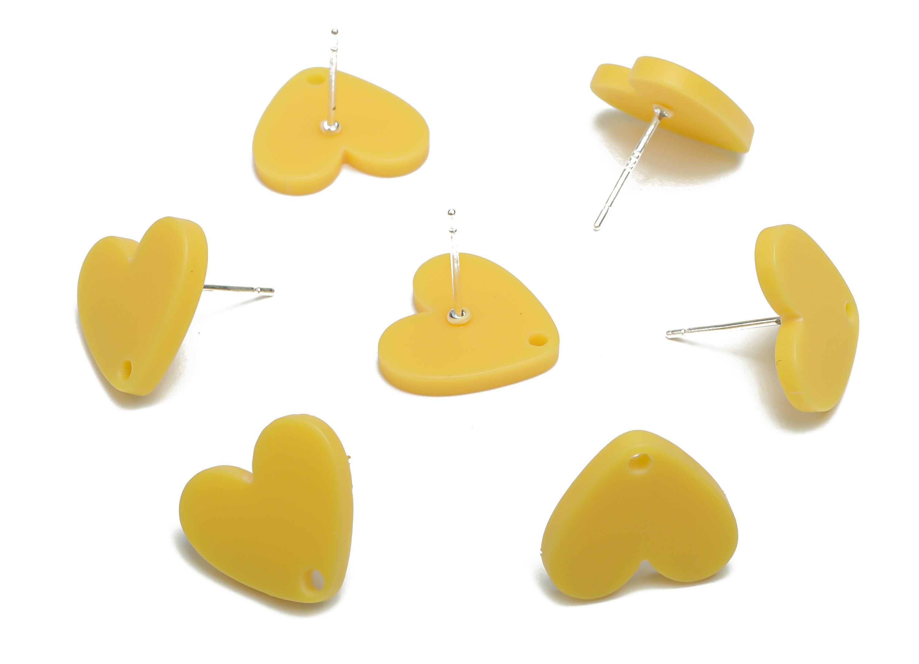 Acrylic Heart Earring Stud – Matte Acrylic Heart Post - Silver Plated Cupronickel Stud - Jewelry Supplies - 16.94x15.49x1.96mm - AC2421C - DOMEDBAZAAR