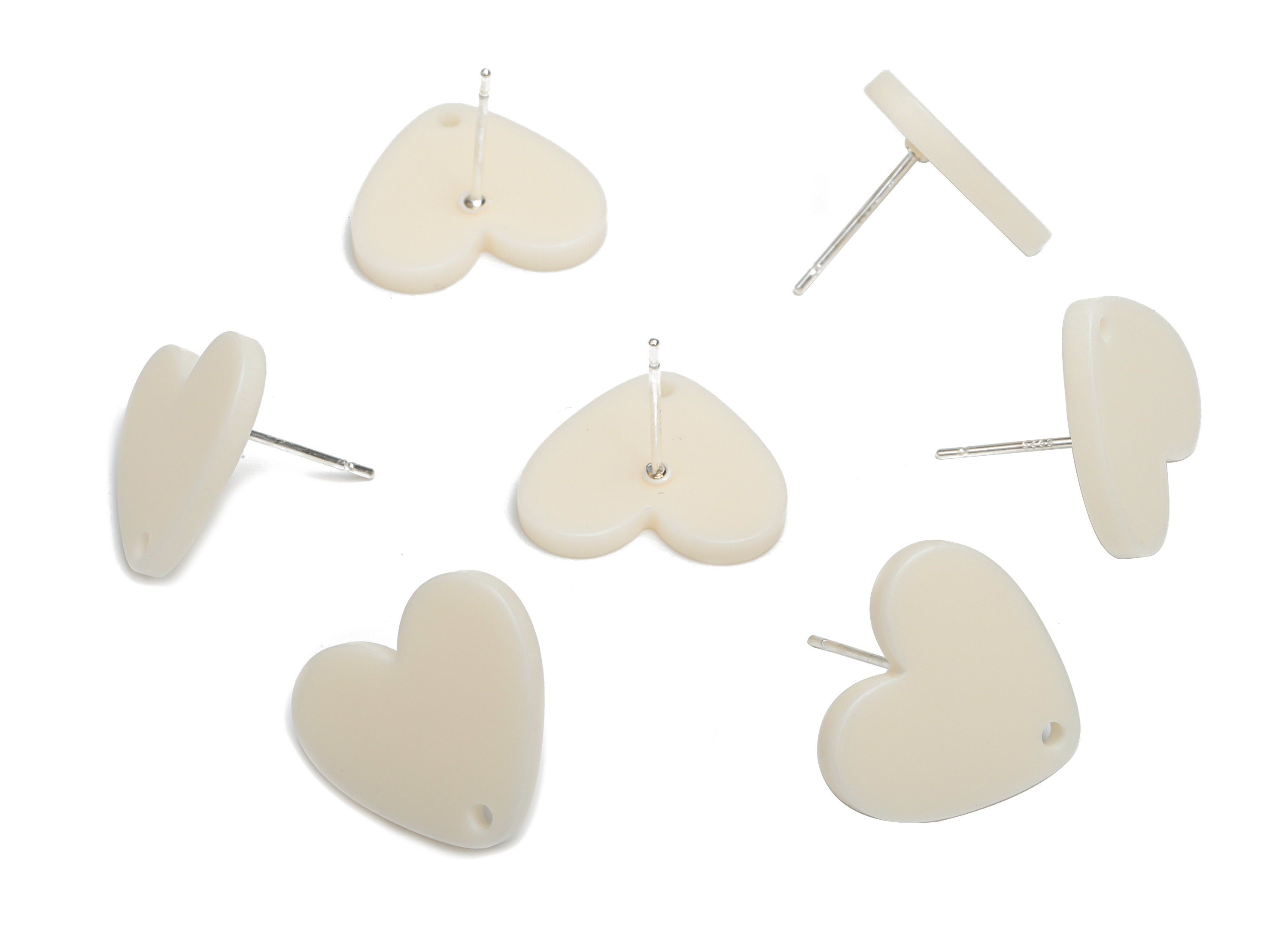 Acrylic Heart Earring Stud – Matte Acrylic Heart Post - Silver Plated Cupronickel Stud - Jewelry Supplies - 16.94x15.49x1.96mm - AC2421A - DOMEDBAZAAR