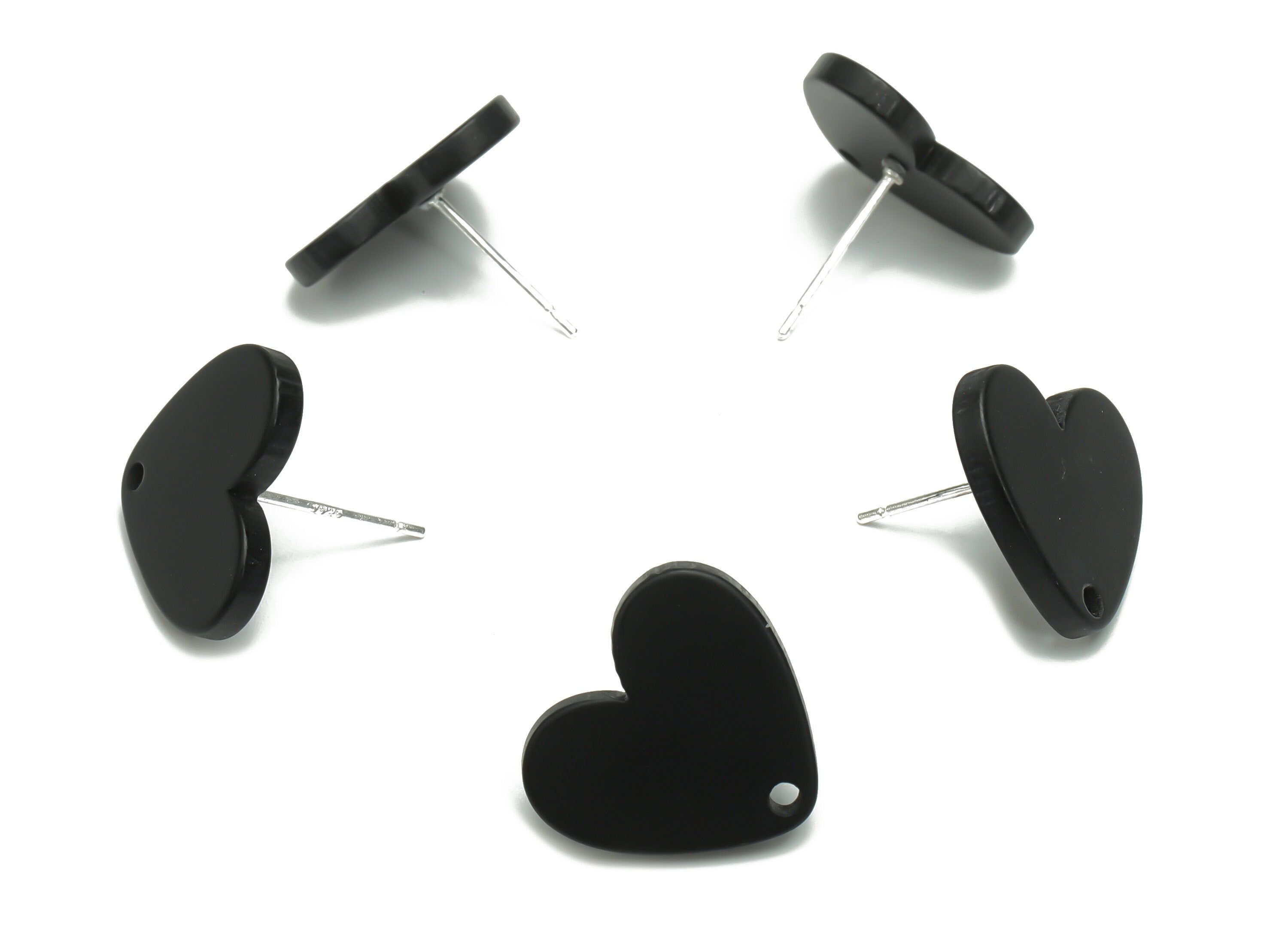 Acrylic Heart Earring Stud – Matte Acrylic Heart Post - Silver Plated Cupronickel Stud - Jewelry Supplies - 16.94x15.49x1.96mm - AC2421B - DOMEDBAZAAR