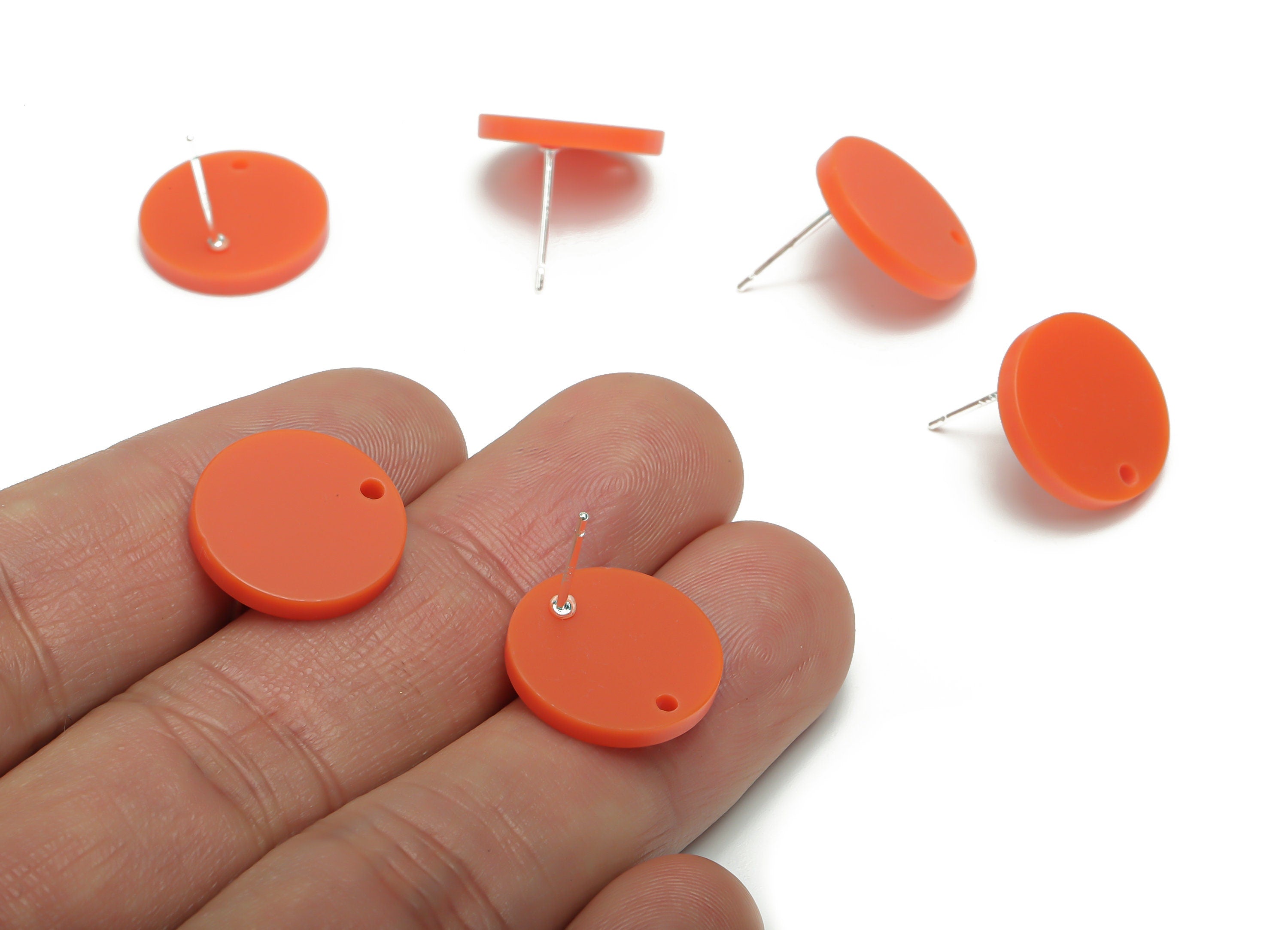 Acrylic Round Earring Stud – Matte Acrylic Circle Post - Silver Plated Cupronickel Stud - Jewelry Supplies - 15.53x15.53x2.33mm - AC2426A - DOMEDBAZAAR