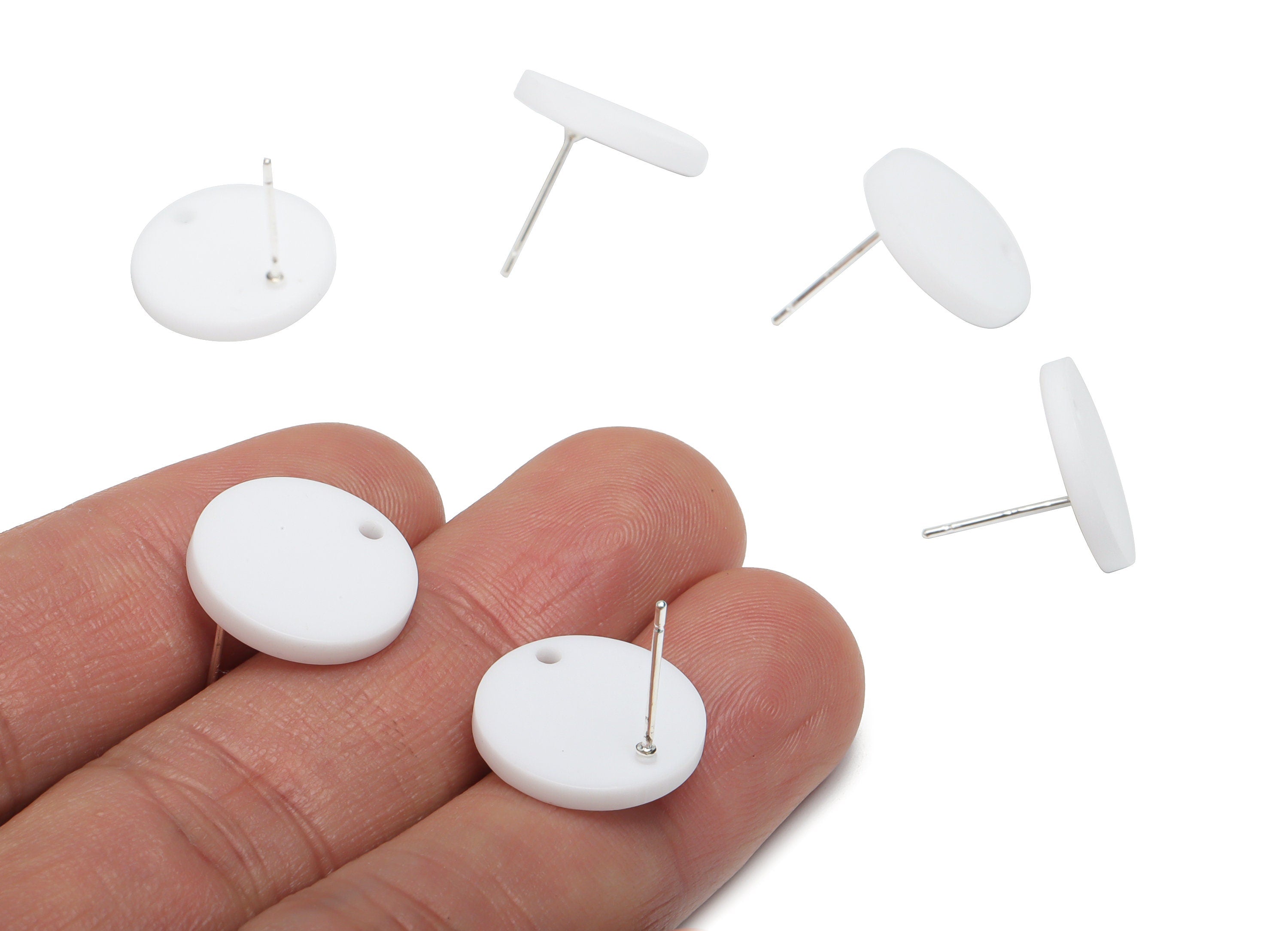 Acrylic Round Earring Stud – Matte Acrylic Circle Post - Silver Plated Cupronickel Stud - Jewelry Supplies - 15.53x15.53x2.33mm - AC2426C - DOMEDBAZAAR