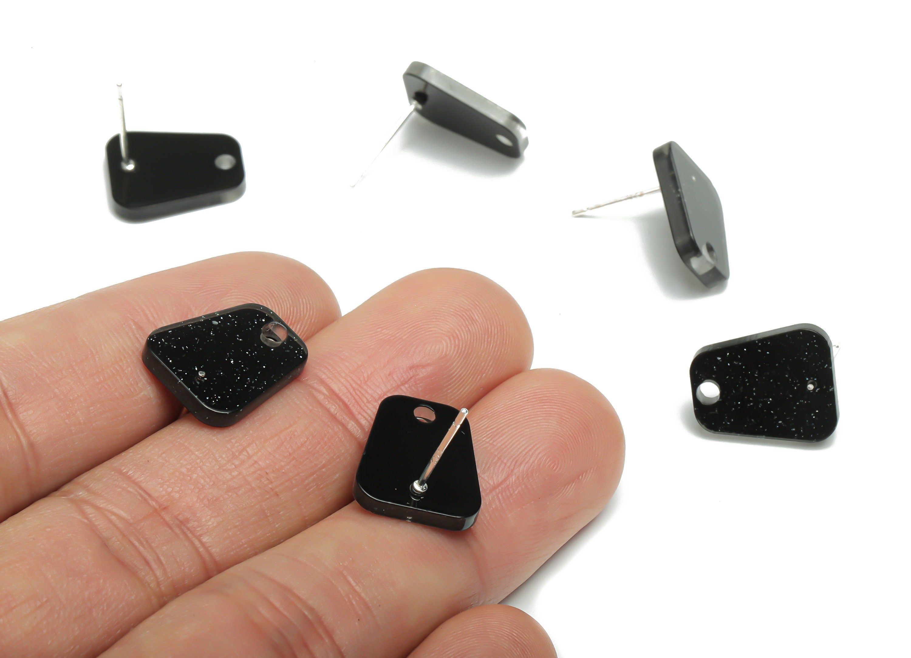 Acrylic Trapezoid Earring Stud – Acrylic Trapezoid Post - Silver Plated Cupronickel Stud - Jewelry Supplies - 14.63x12.18x2.25mm - AC2429C - DOMEDBAZAAR