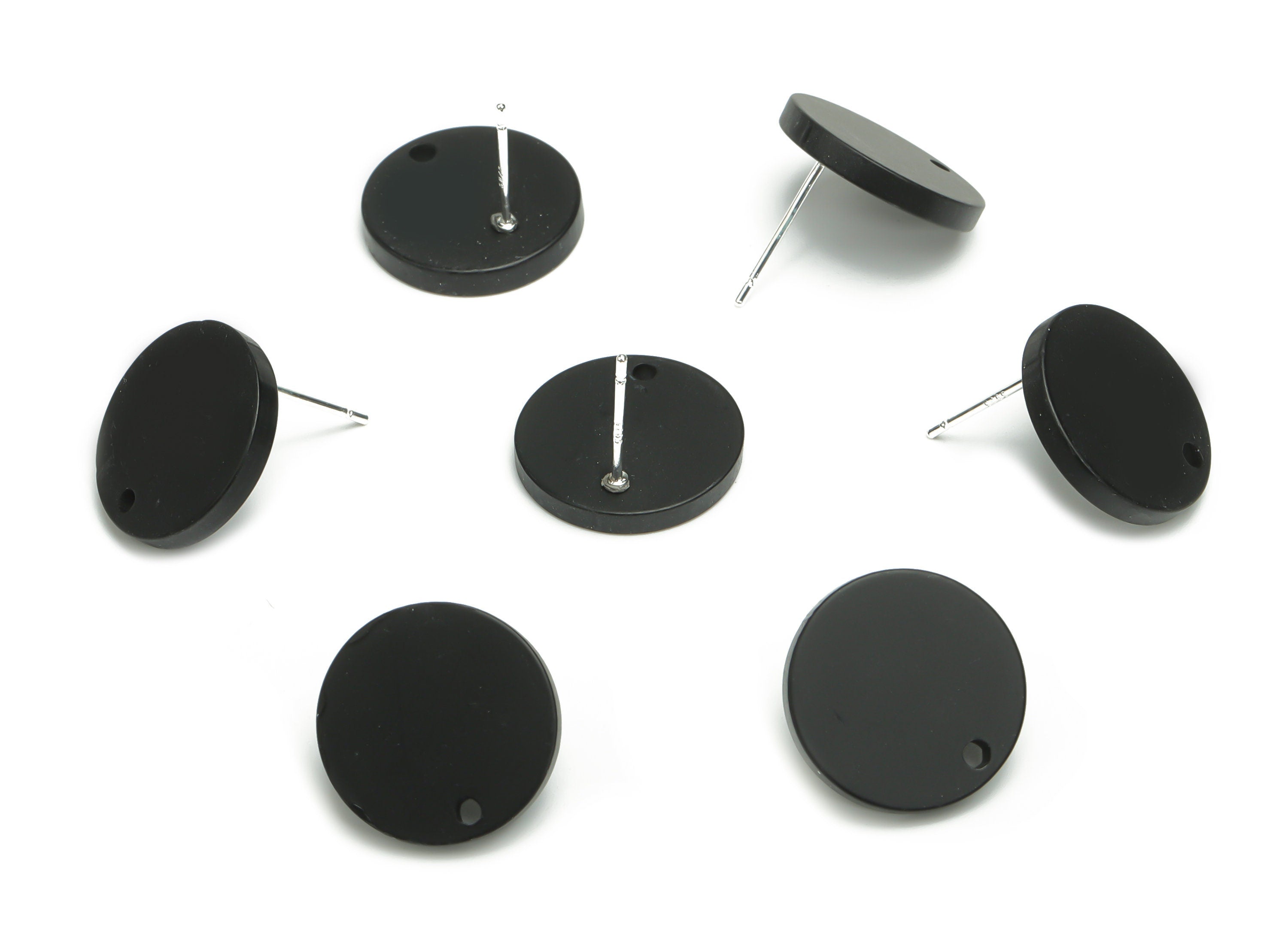Acrylic Round Earring Stud – Matte Acrylic Circle Post - Silver Plated Cupronickel Stud - Jewelry Supplies - 15.53x15.53x2.33mm - AC2426B - DOMEDBAZAAR
