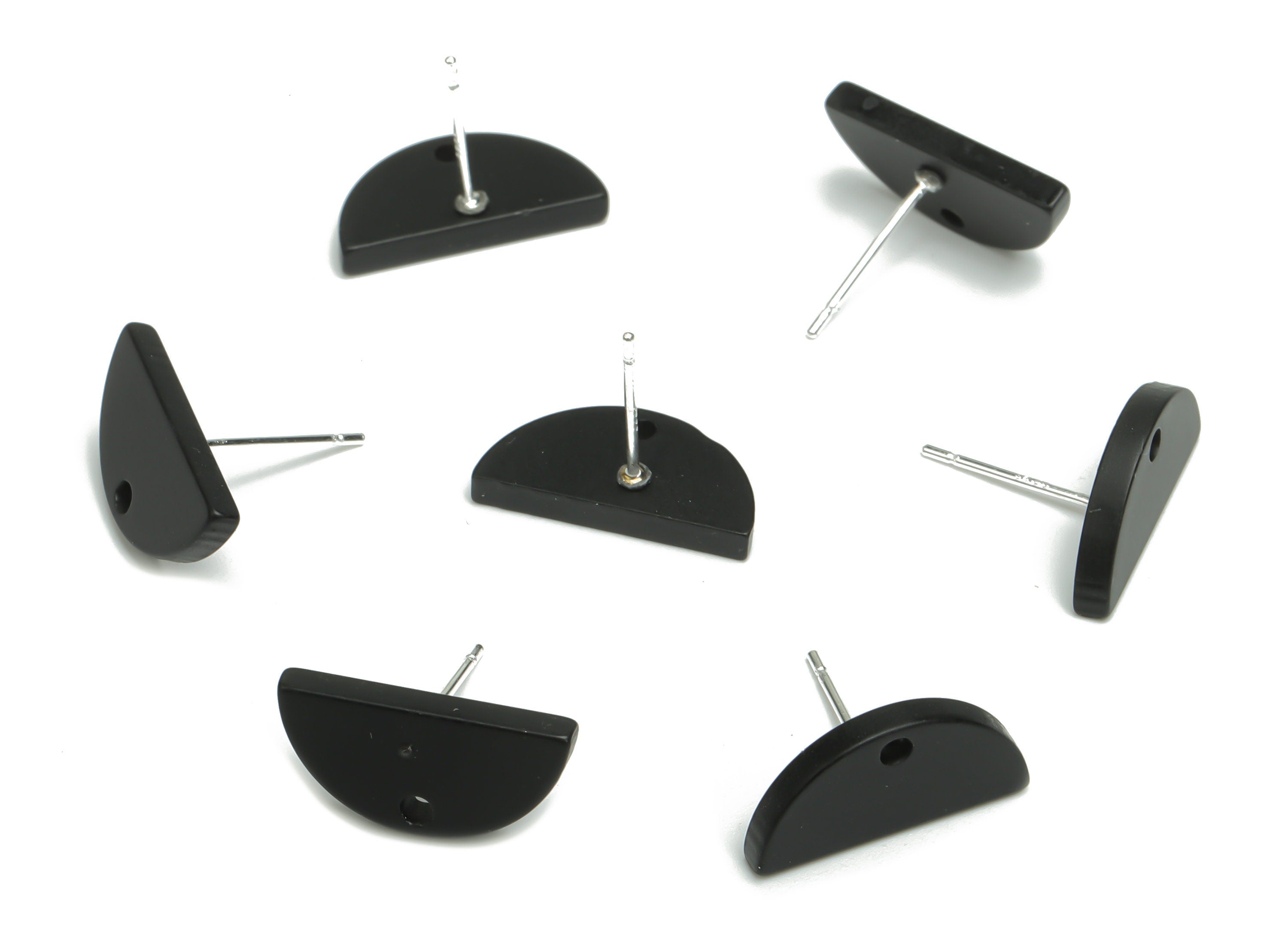 Acrylic Mini Semicircle Earring Stud – Matte Acrylic Half Moon Earring Post - Silver Plated Cupronickel Stud - 16.54x8.17x2.19mm - AC2422A - DOMEDBAZAAR