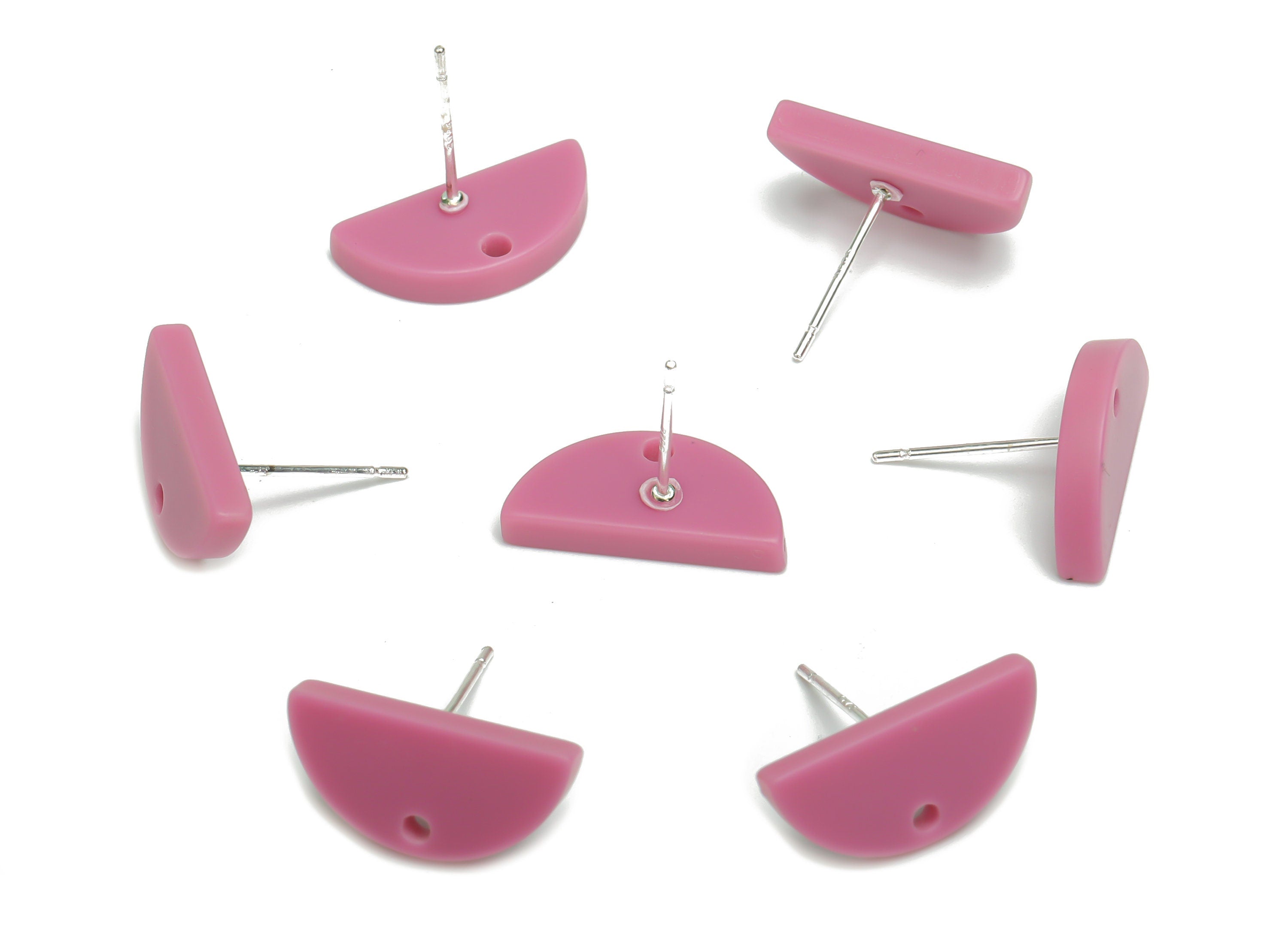 Acrylic Mini Semicircle Earring Stud – Matte Acrylic Half Moon Earring Post - Silver Plated Cupronickel Stud - 16.54x8.17x2.19mm - AC2422C - DOMEDBAZAAR