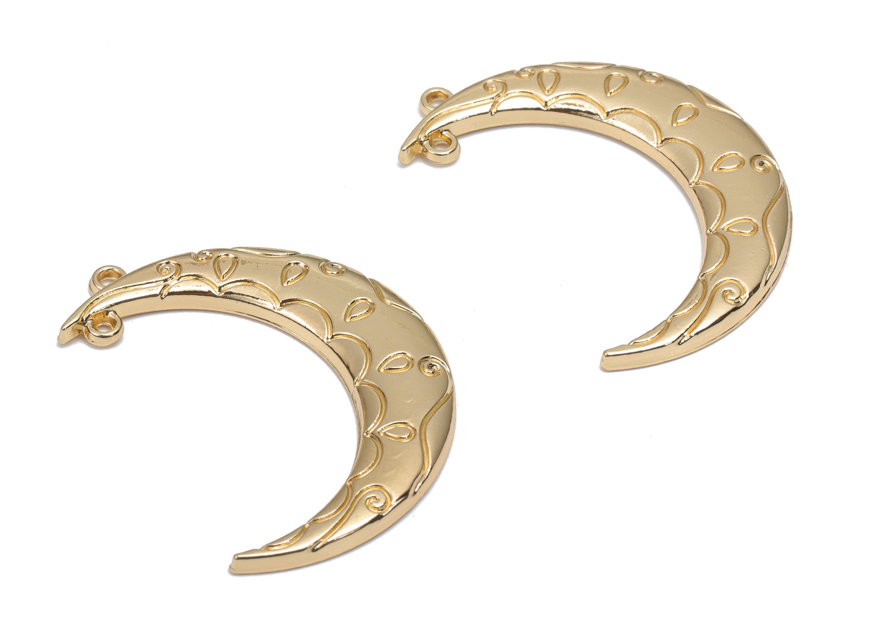 Alloy Crescent Earring Charms - Alloy Moon Pendant - Gold Tone Plated Alloy - Jewelry Making Supplies - 38.21x9.15x2.16mm - ZZ2008 - DOMEDBAZAAR