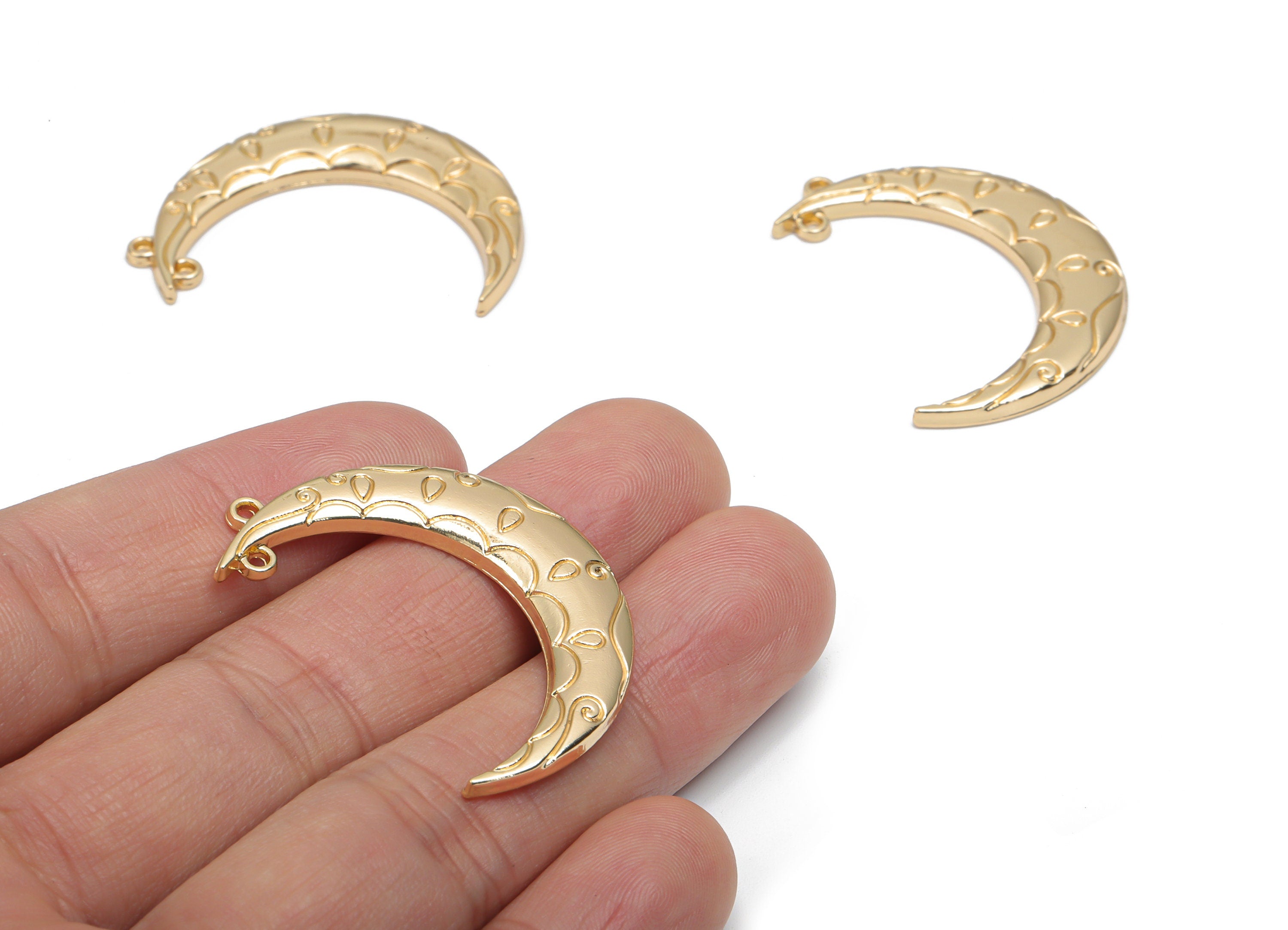 Alloy Crescent Earring Charms - Alloy Moon Pendant - Gold Tone Plated Alloy - Jewelry Making Supplies - 38.21x9.15x2.16mm - ZZ2008 - DOMEDBAZAAR