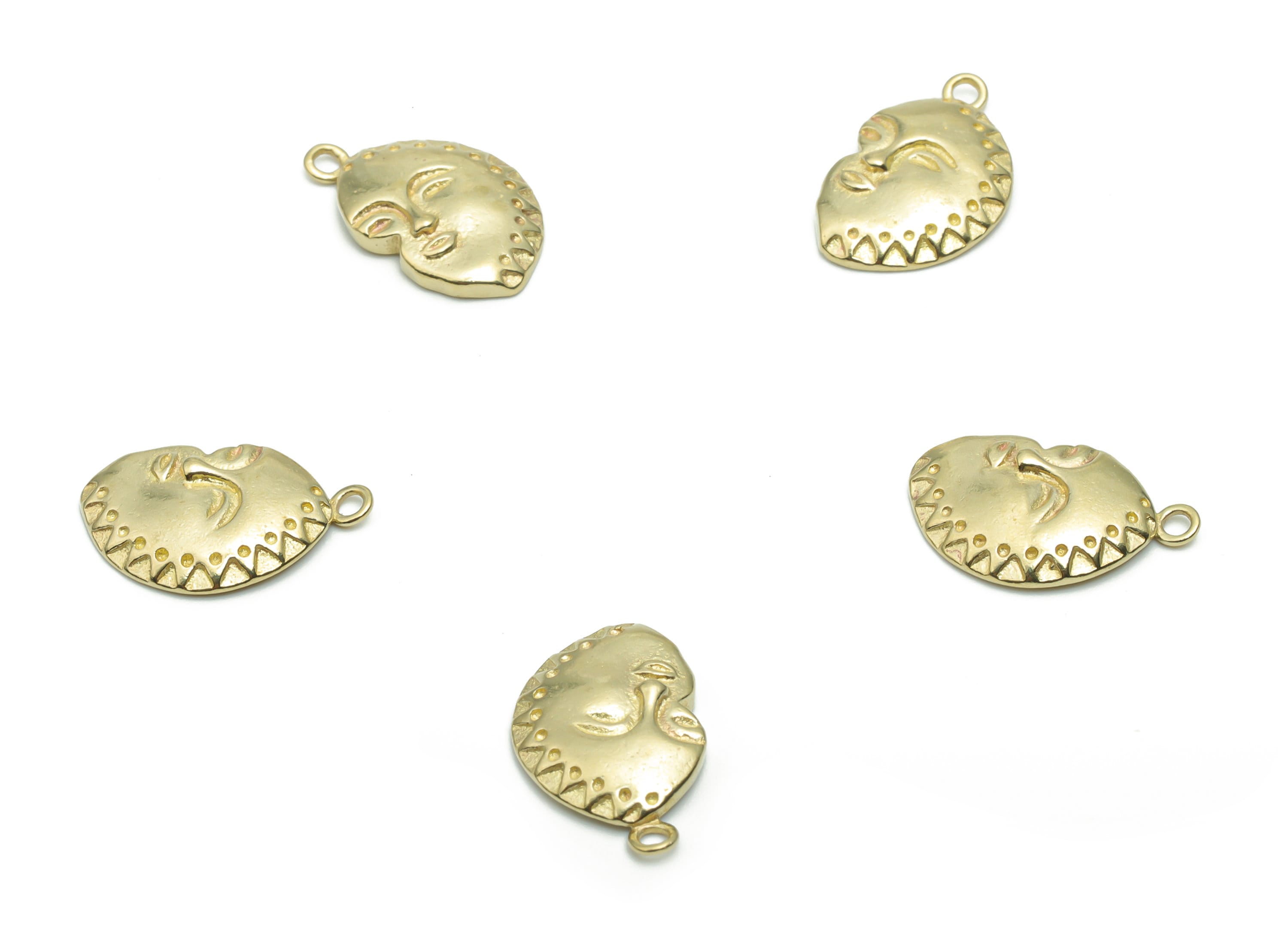 Brass Mini Happy Face Earring Charms - Raw Brass Woman Smile Pendant - DIY Jewelry Making Supplies - 16.48x10.19x1.41mm - PP5023 - DOMEDBAZAAR