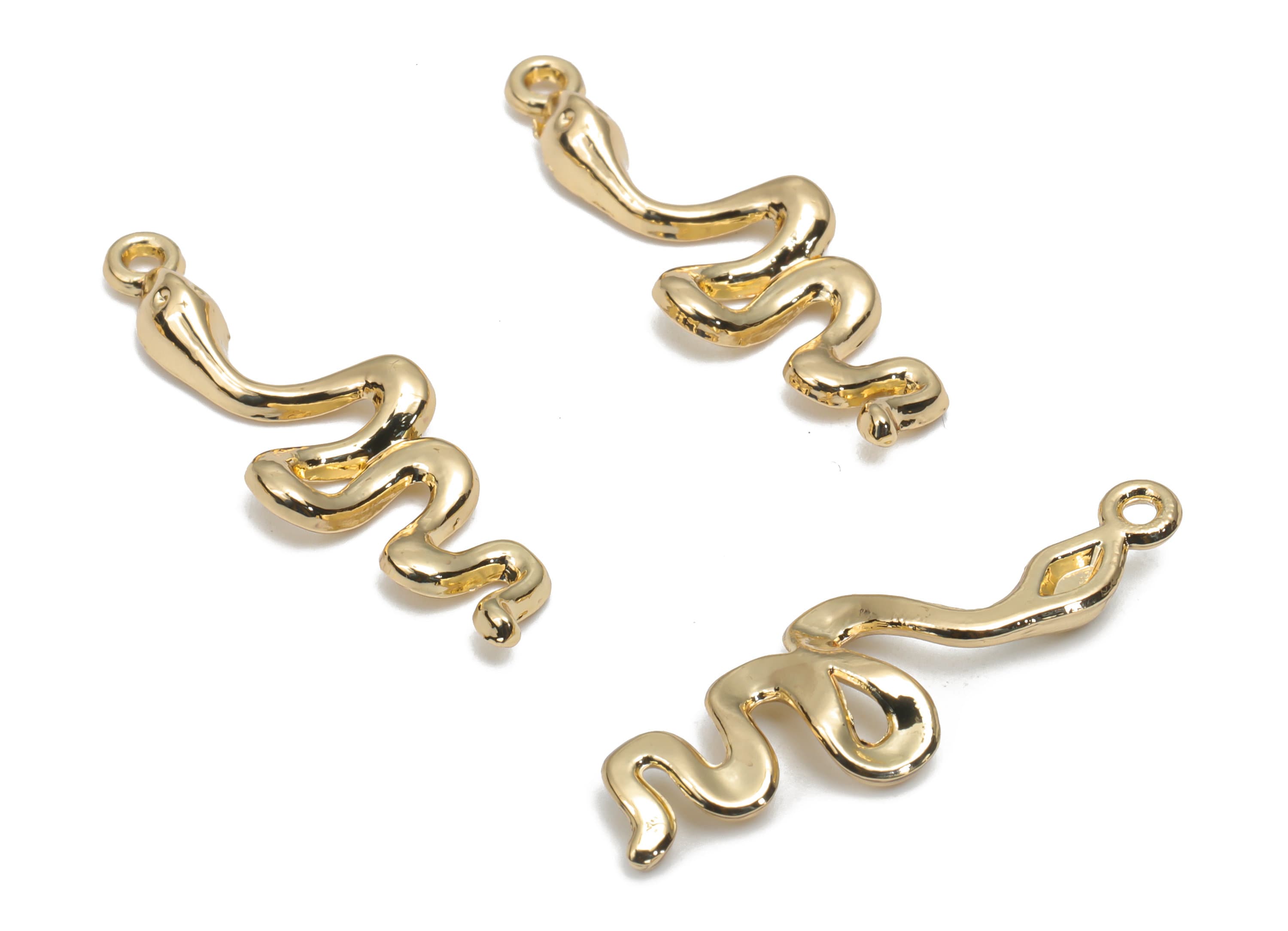 Alloy Snake Earring Charms - Alloy Snake Pendant - Gold Tone Plated Alloy - Jewelry Making Supplies - 28.59x10.04x2.37mm - ZZ2025 - DOMEDBAZAAR