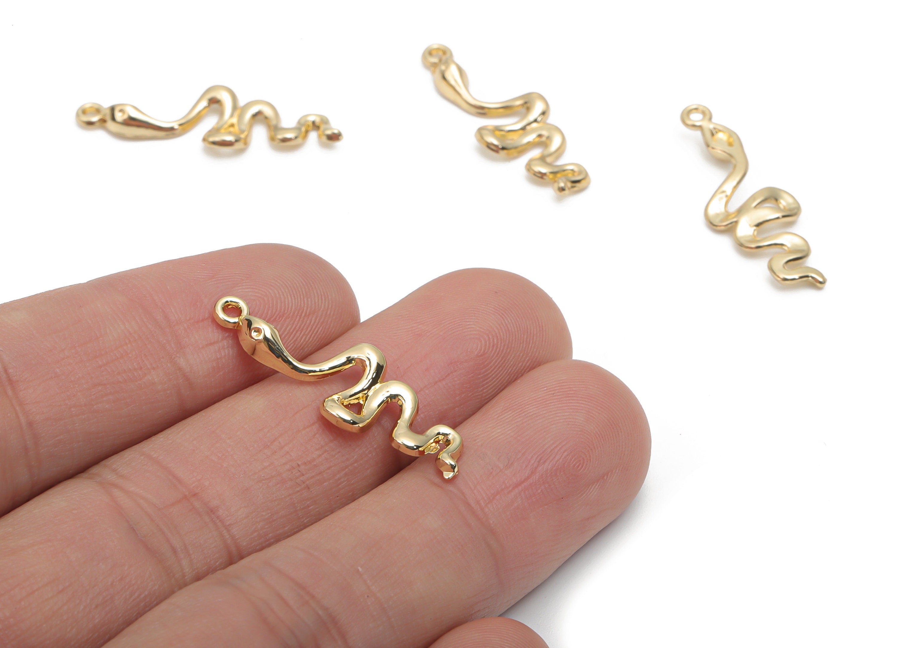 Alloy Snake Earring Charms - Alloy Snake Pendant - Gold Tone Plated Alloy - Jewelry Making Supplies - 28.59x10.04x2.37mm - ZZ2025 - DOMEDBAZAAR